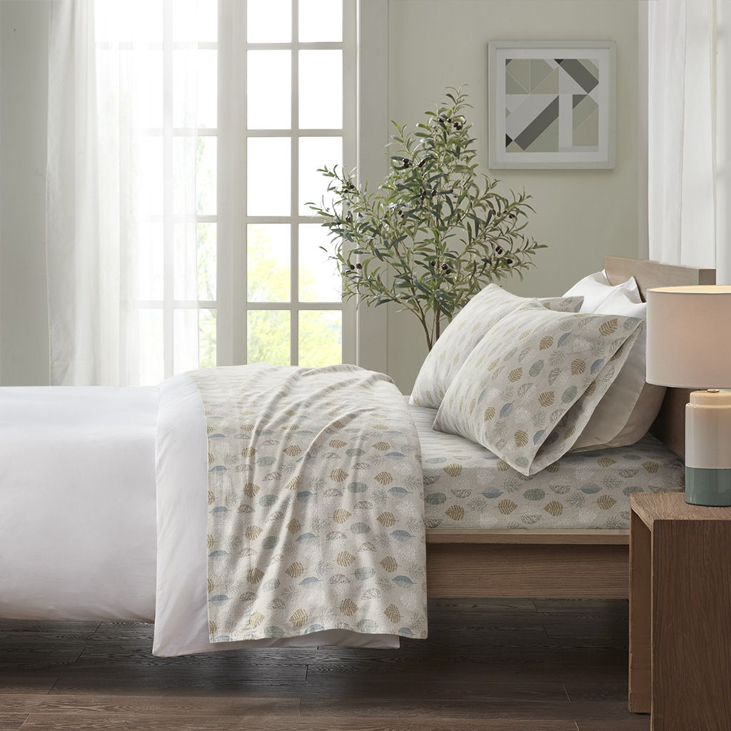 Cozy Flannel - Printed Sheet Set - Multi Leaves