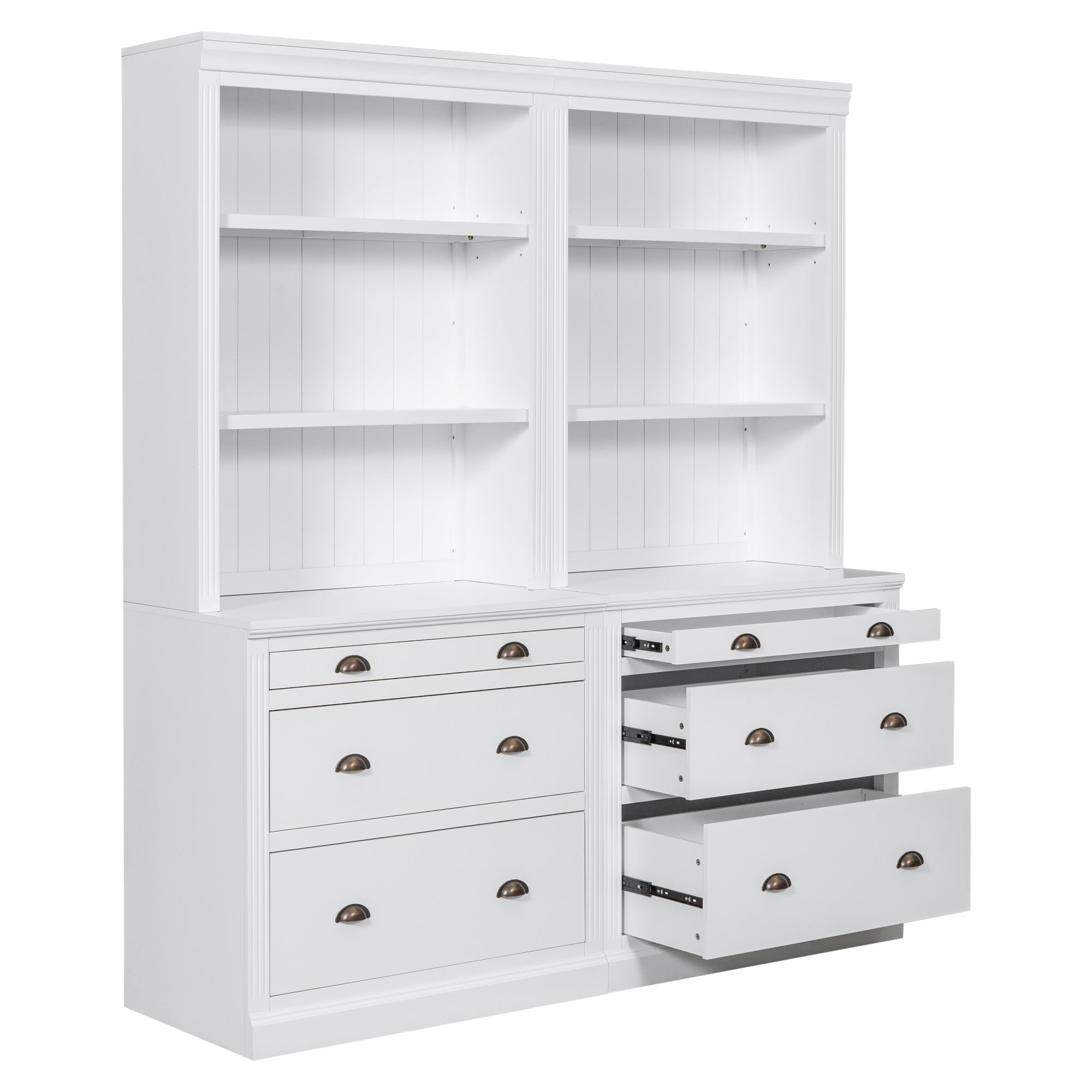 83.4"Tall Bookshelf Suite,Modern Bookcase Suite with LED Lighting, Drawers and Open Shelves,2-Piece Set Storage Bookshelf for Living Room,Home Office,White