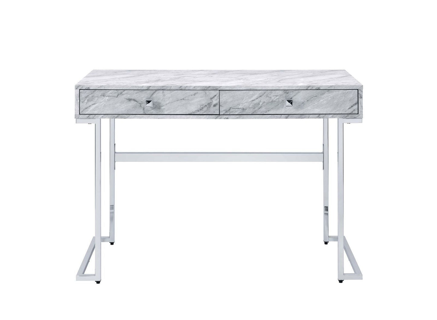 ACME Tigress Writing Desk, White Printed Faux Marble & Chrome Finish 92615