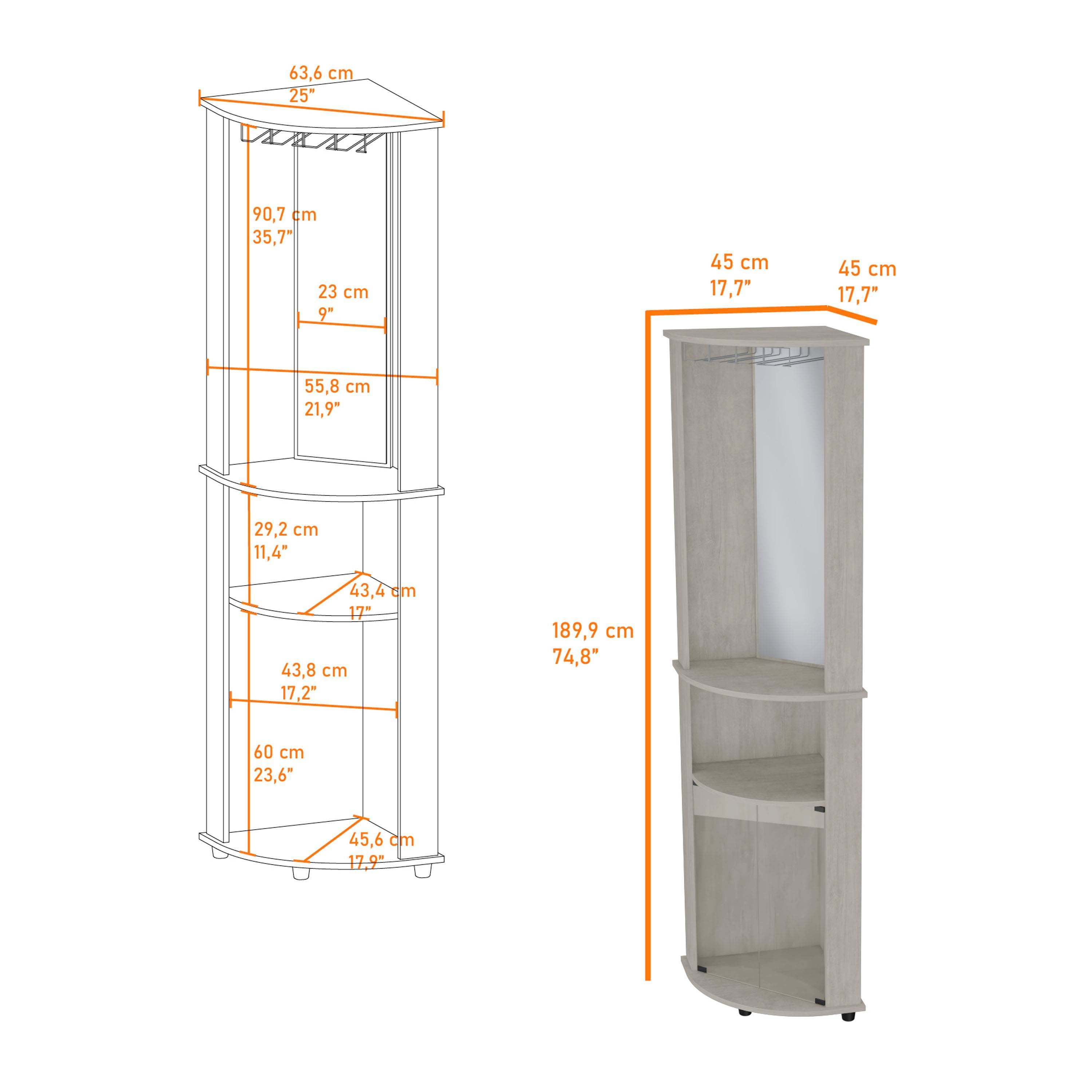 Jared Concrete Gray 3-Tier Shelf Bar Cabinet