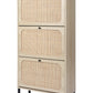 Natural  Rattan 3 Door Shoe Rack, Freestanding Modern Shoe Storage Cabinet, for Entryway