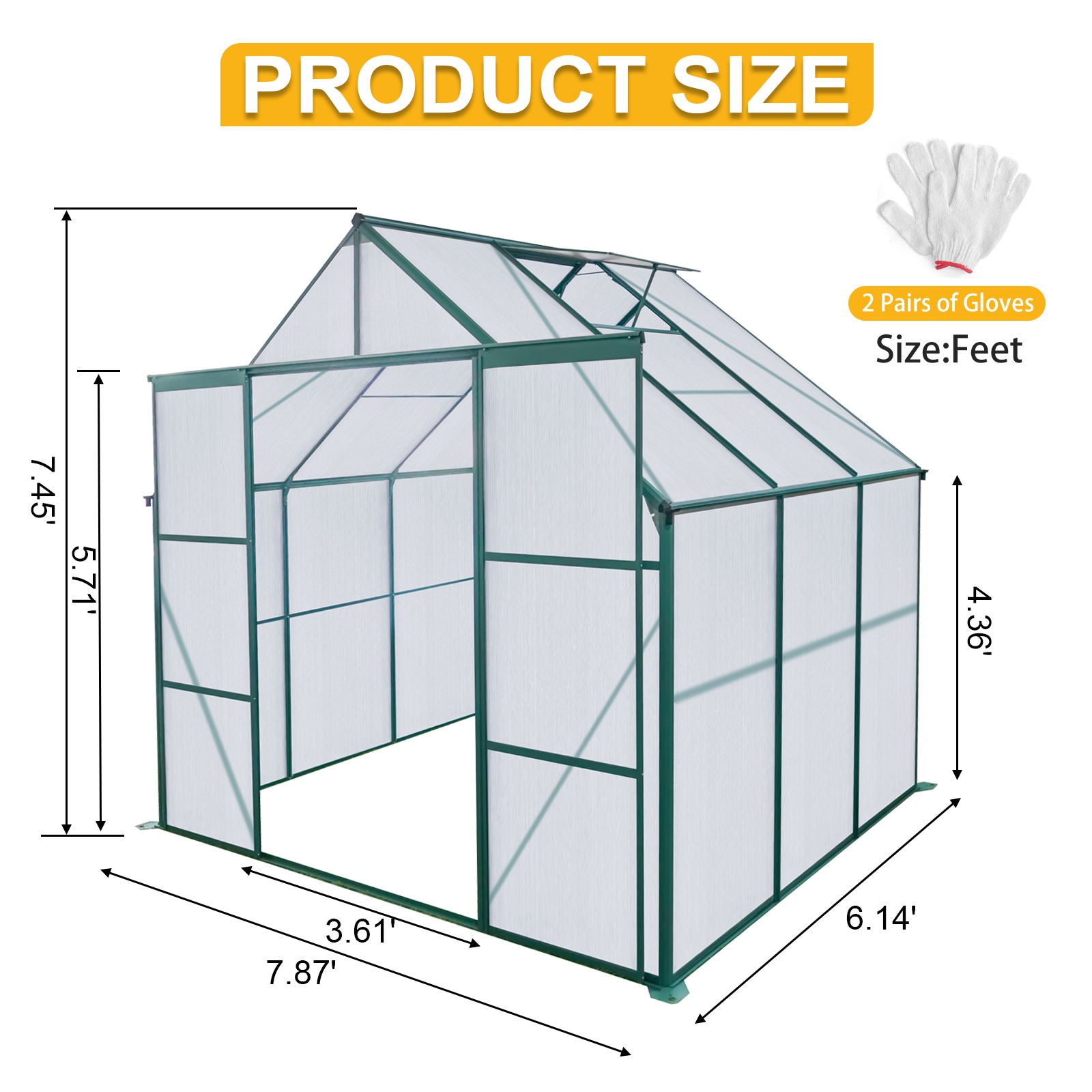 Double Door Polycarbonate Greenhouse Raised Base And Anchor Aluminum Heavy Duty Walk In Greenhouses For Outdoor Backyard In All Season