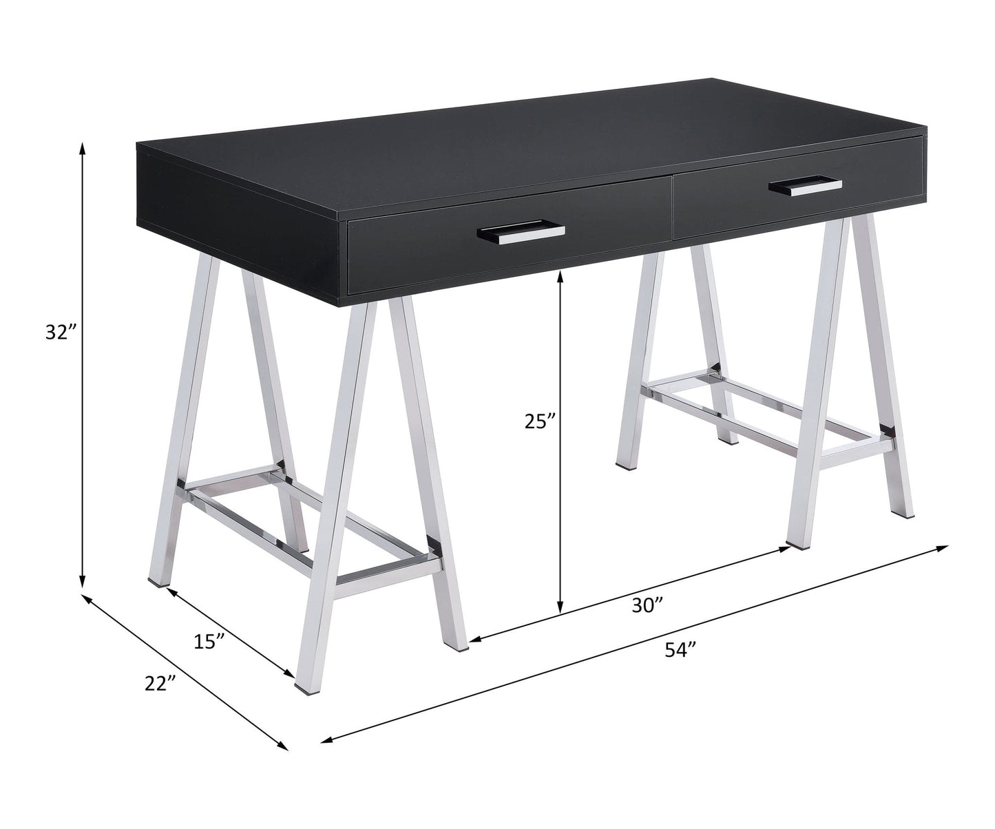 ACME Coleen Built-in USB Port Writing Desk, Black High Gloss & Chrome Finish 93045