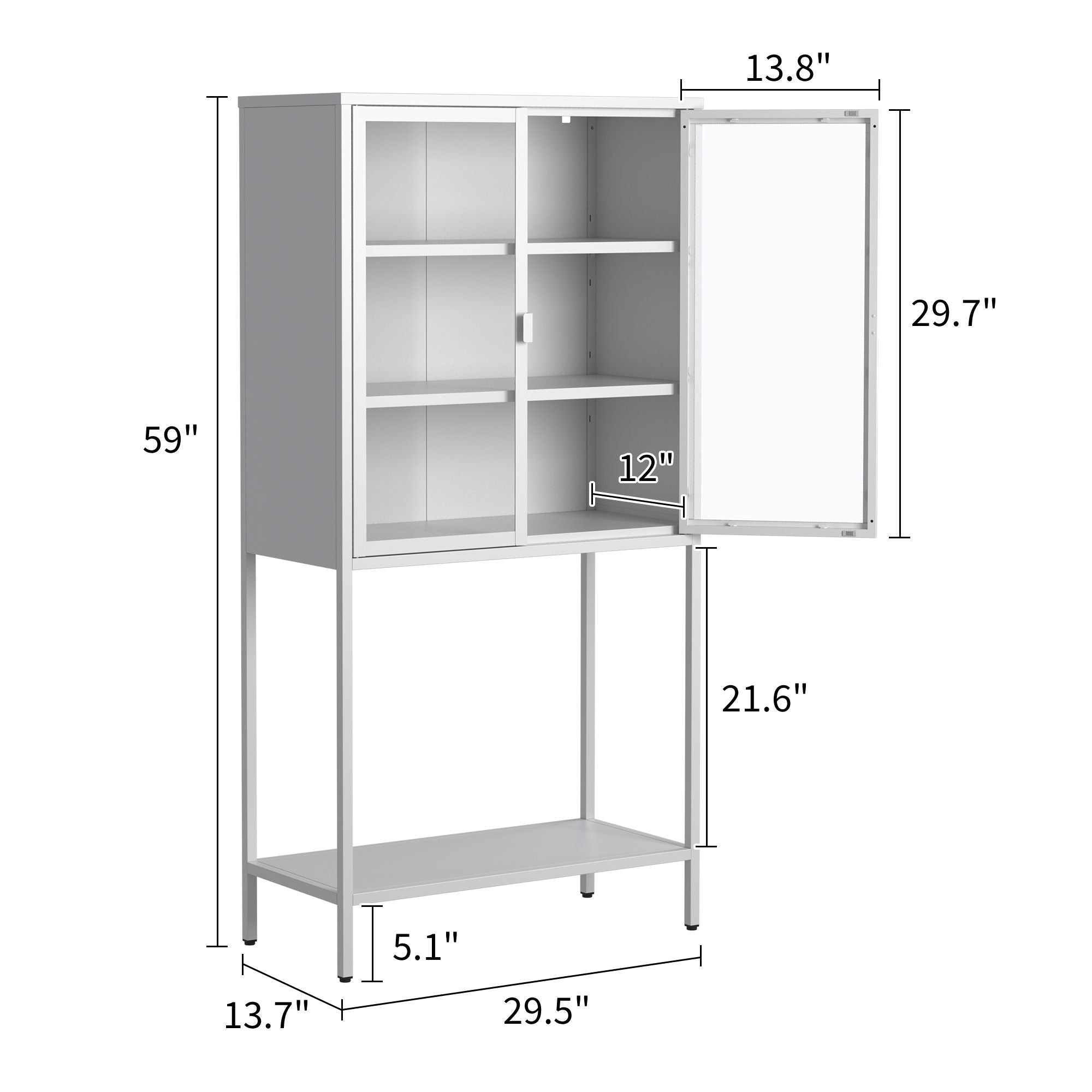 Heavy Duty Metal Storage Cabinet, Display Storage Cabinet With Glass Doors And 2 Adjustable Shelves, Tall Bookcase Modern Bookshelf Cabinet For Home Office, Living Room, Pantry