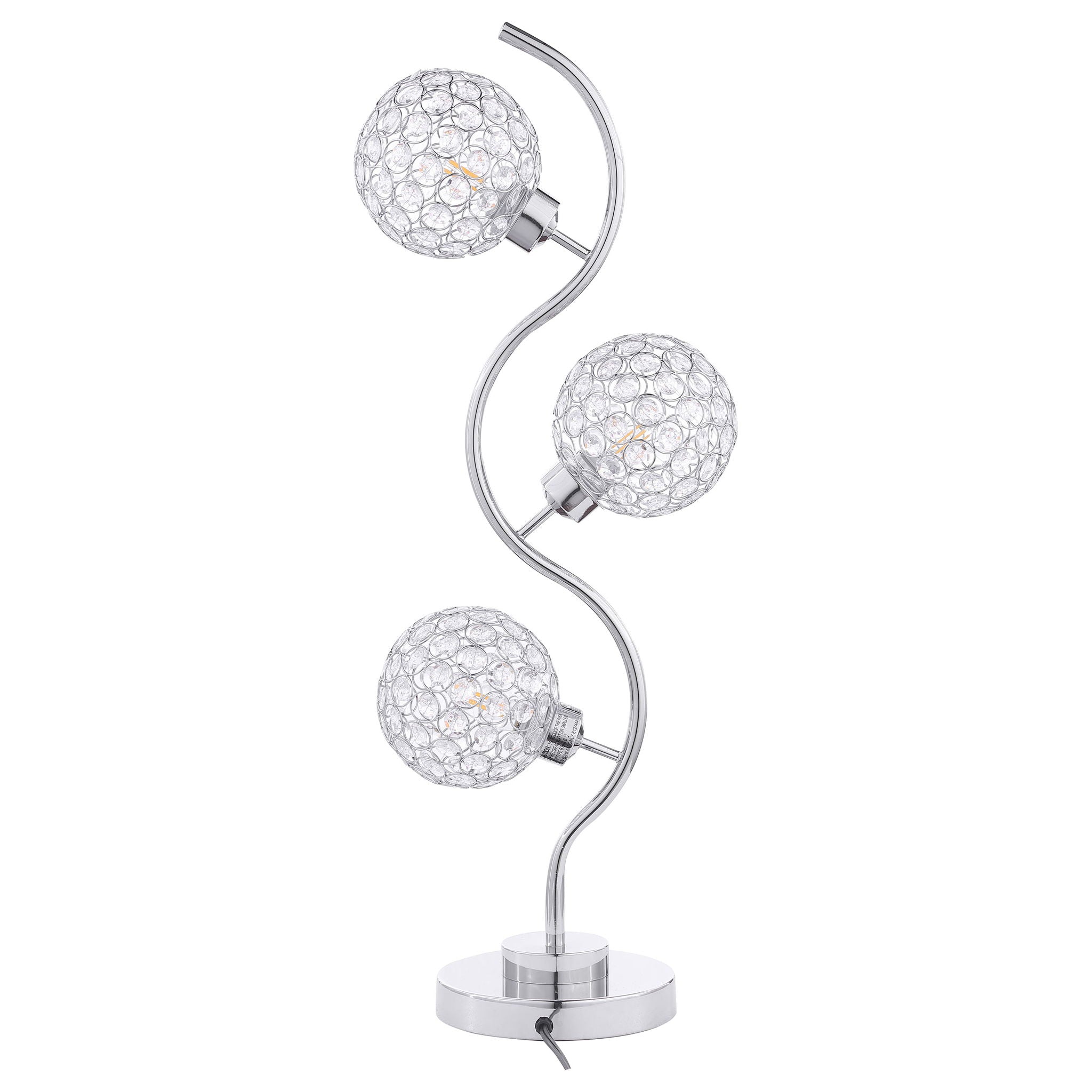 Vandy - 3 Light Curvy Table Lamp With Orb Shades - Chrome