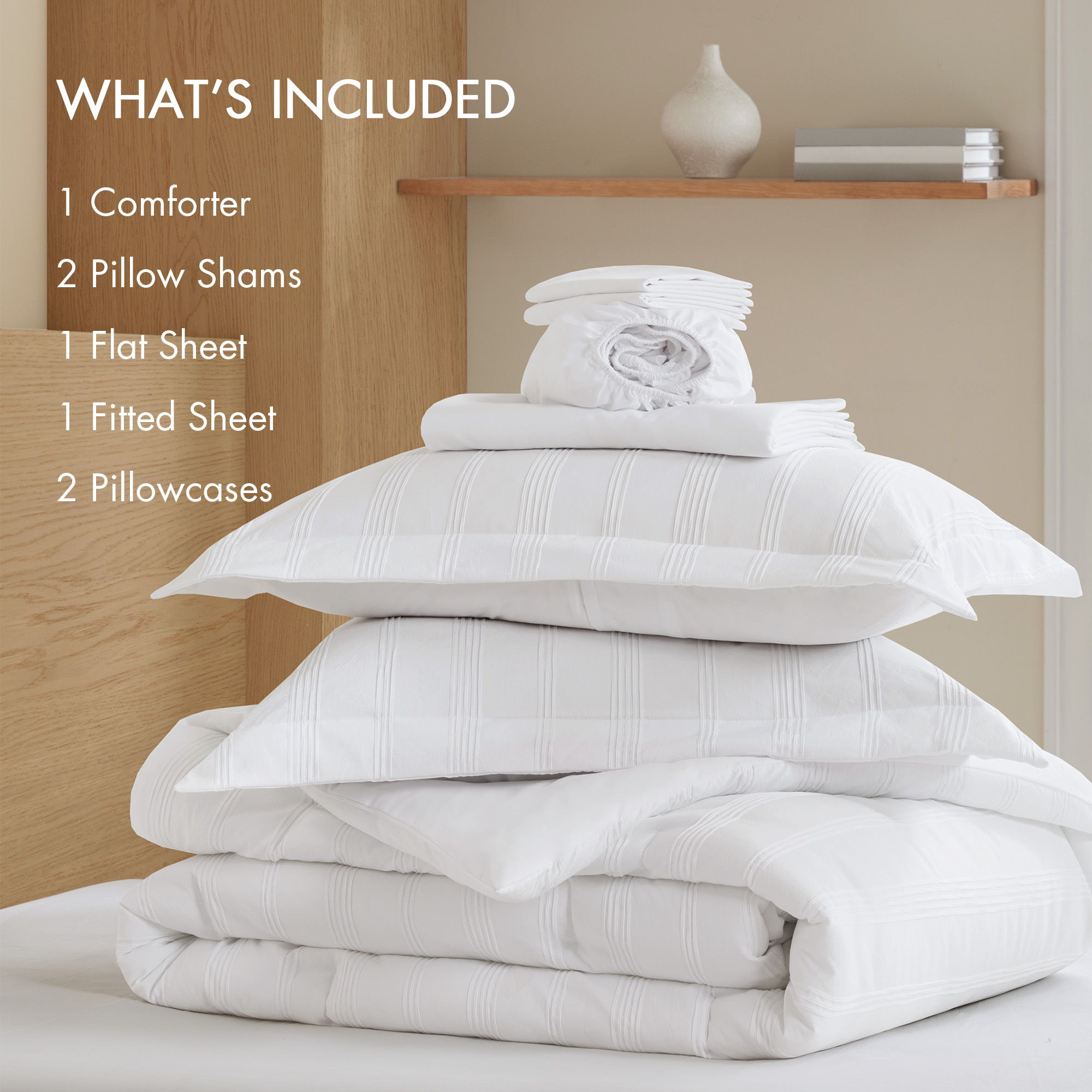 Logan - King Striped Comforter Set - White