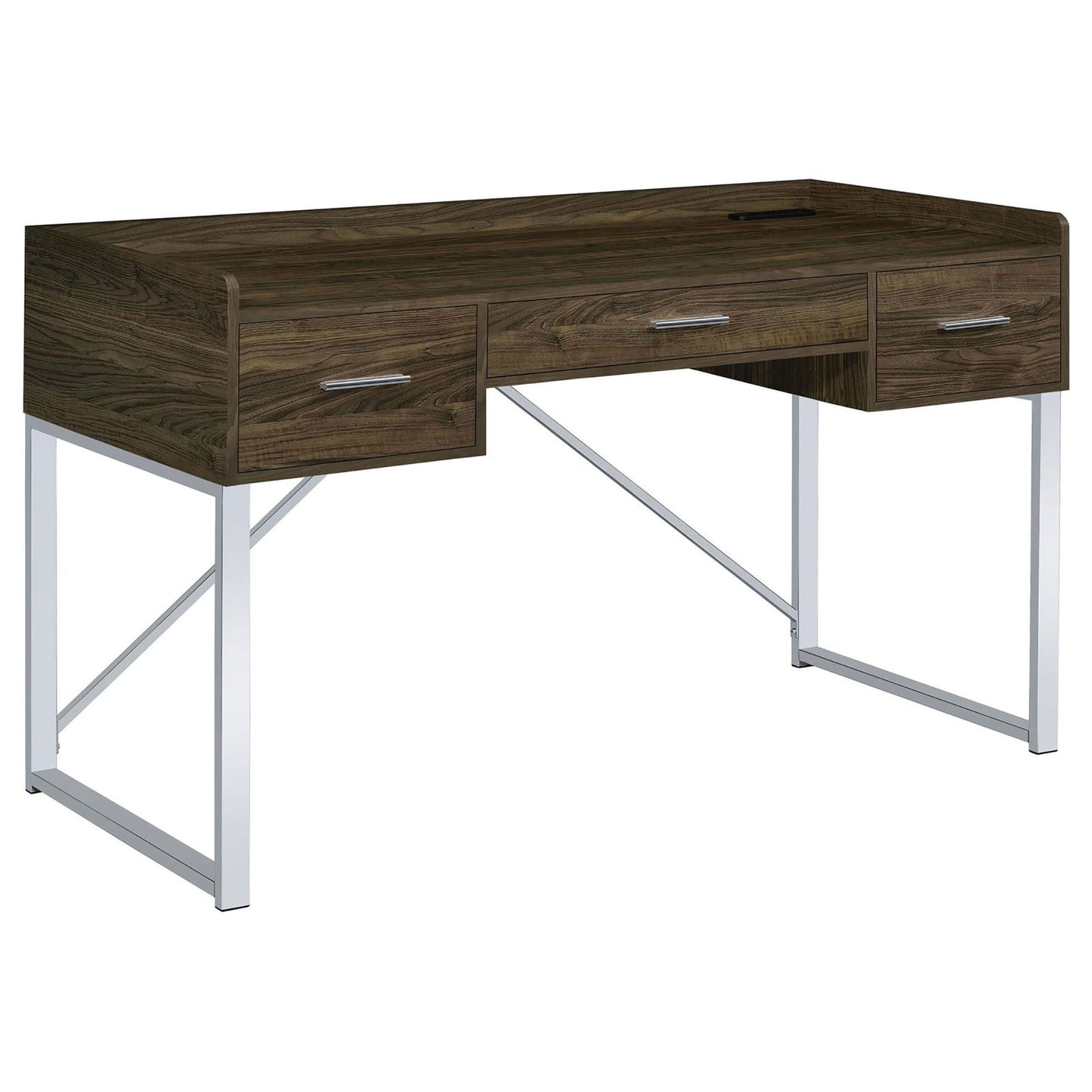 Walnut and Chrome 3-Drawer Writing Desk