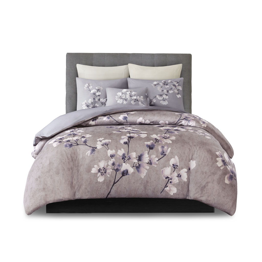 Sakura Blossom - King 3 Piece Sateen Printed Duvet Cover Set - Lilac