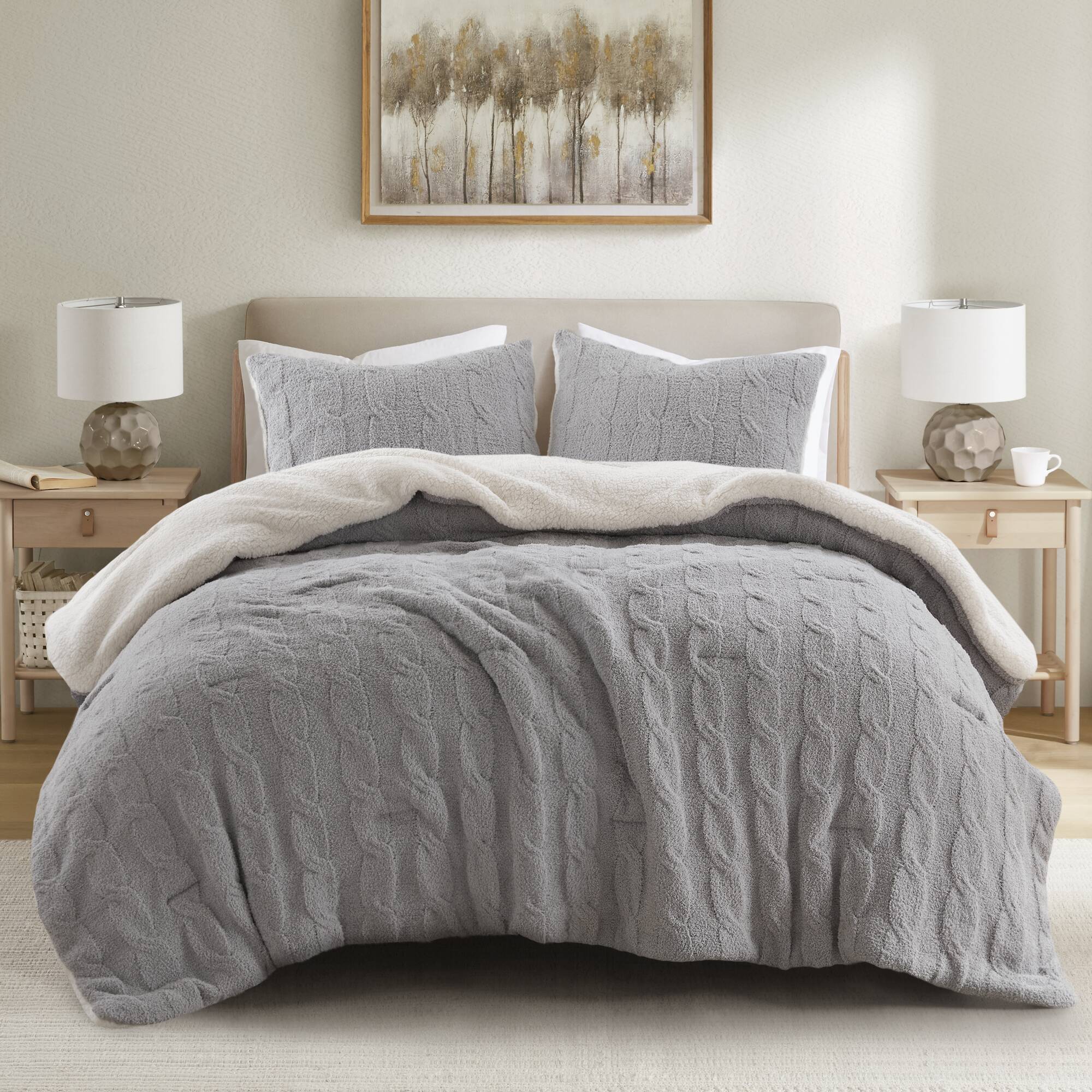 Riordan - King/California King Cable Knit Comforter Set - Gray