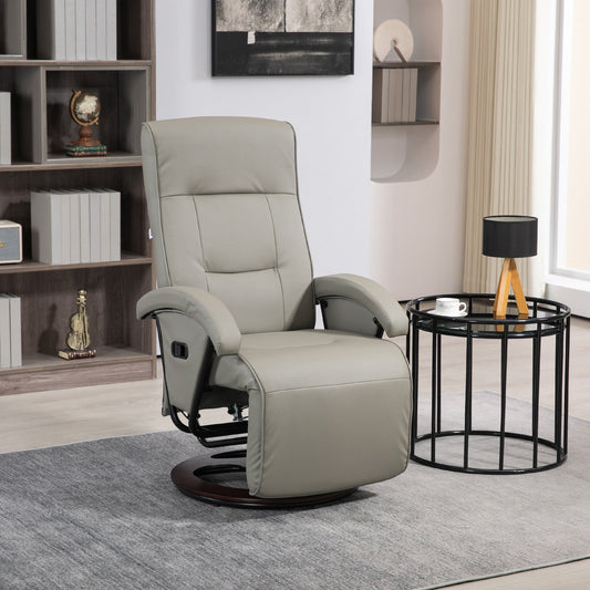 HOMCOM PU Recliner with Footrest, Lounge Chair with 135° Adjustable Backrest, Swivel Wood Base, Padded Seat & Armrests for Living Room, Gray