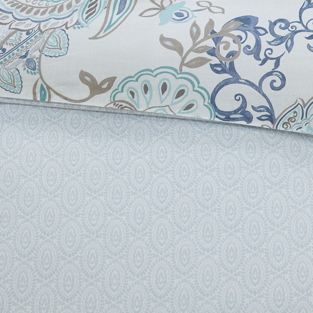 Isla - 3 Piece Printed Reversible Duvet Cover Set - Blue
