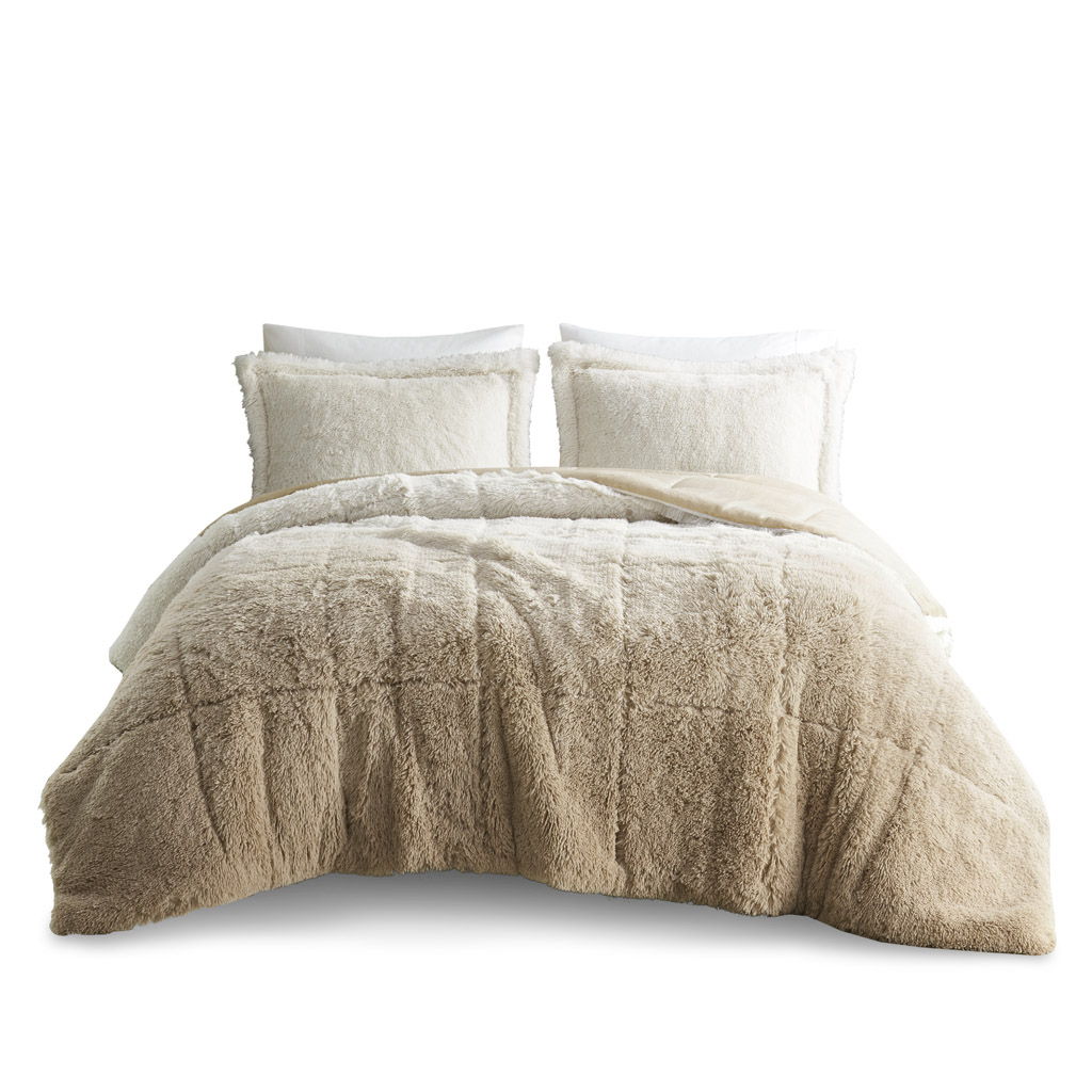 Brielle - Ombre Shaggy Long Fur Comforter Mini Set - Natural