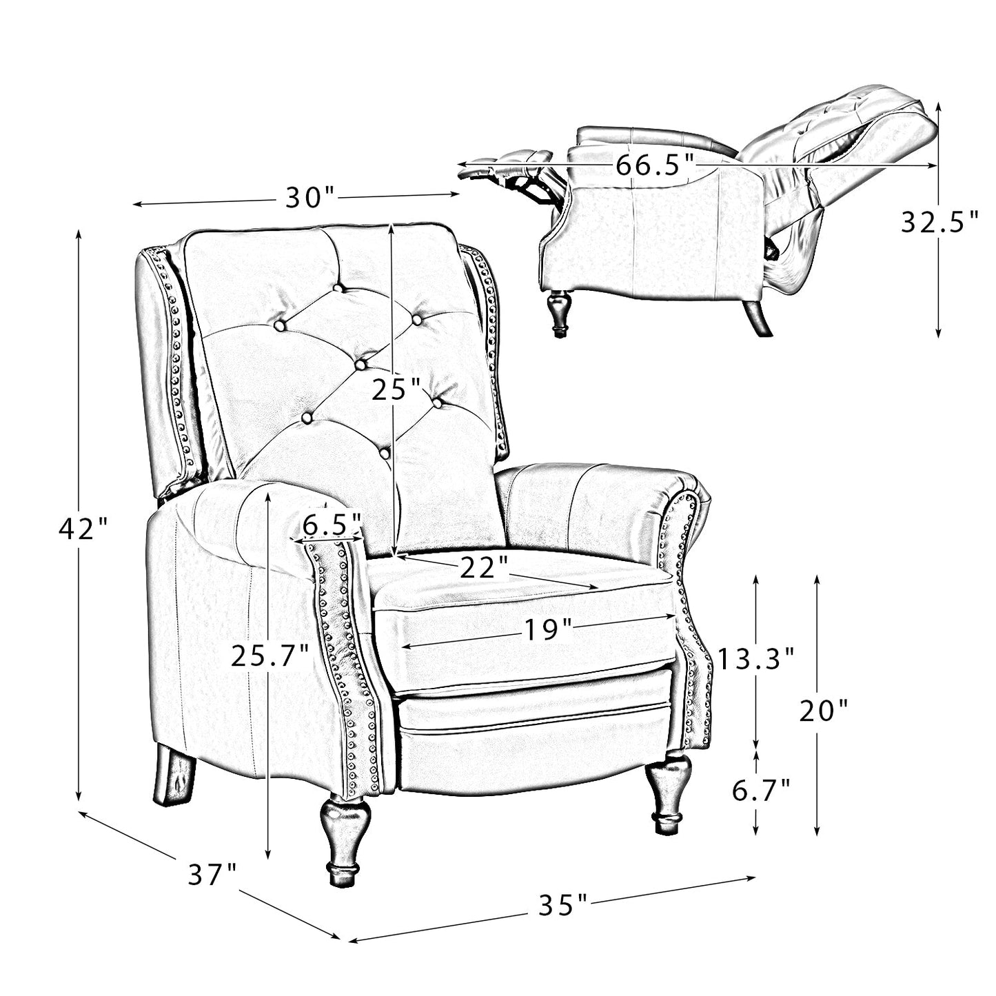 Hora Genuine Leather Manual Recliner-CAMEL