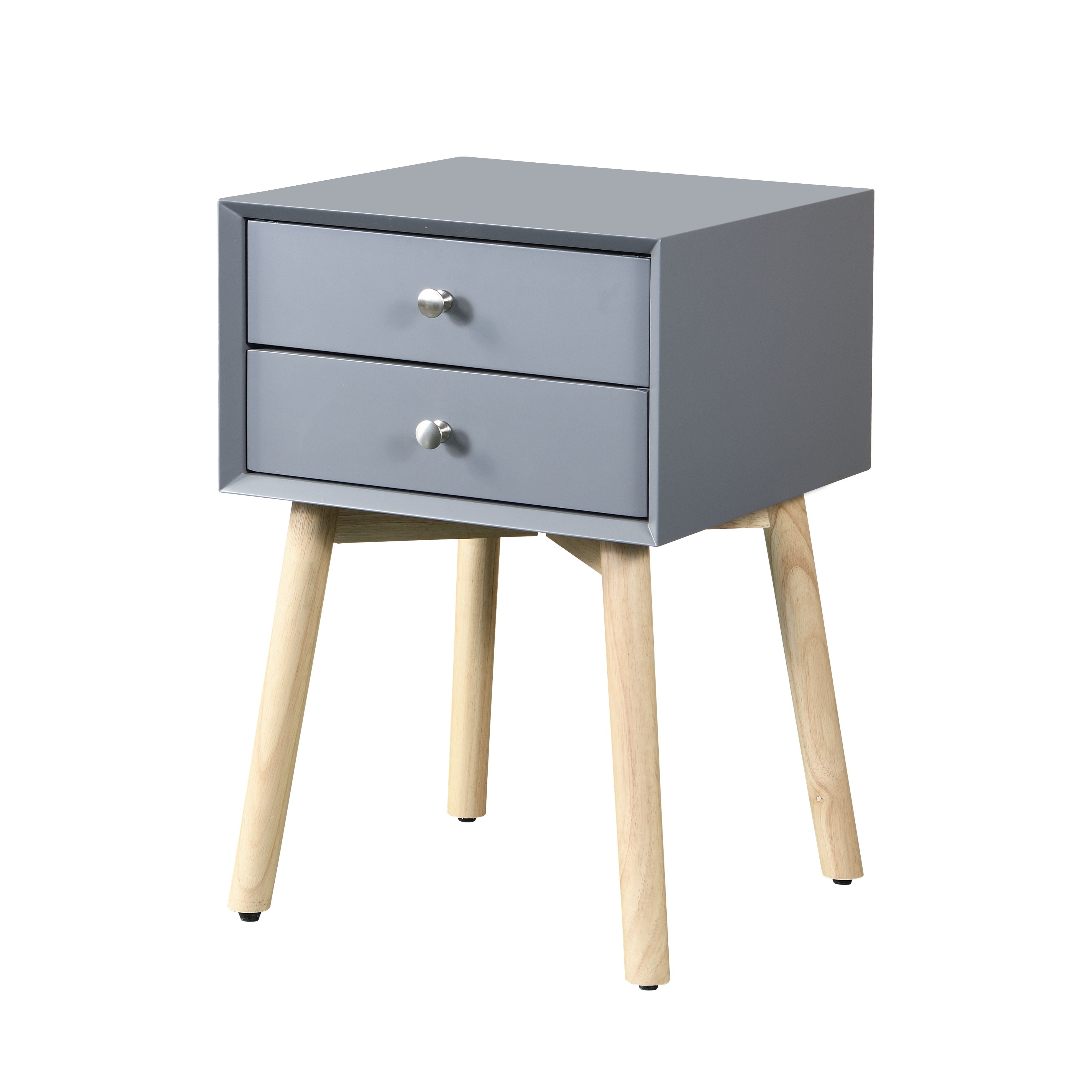 Side Table With 2 Drawer, Mid-Century Modern Storage Cabinet For Bedroom