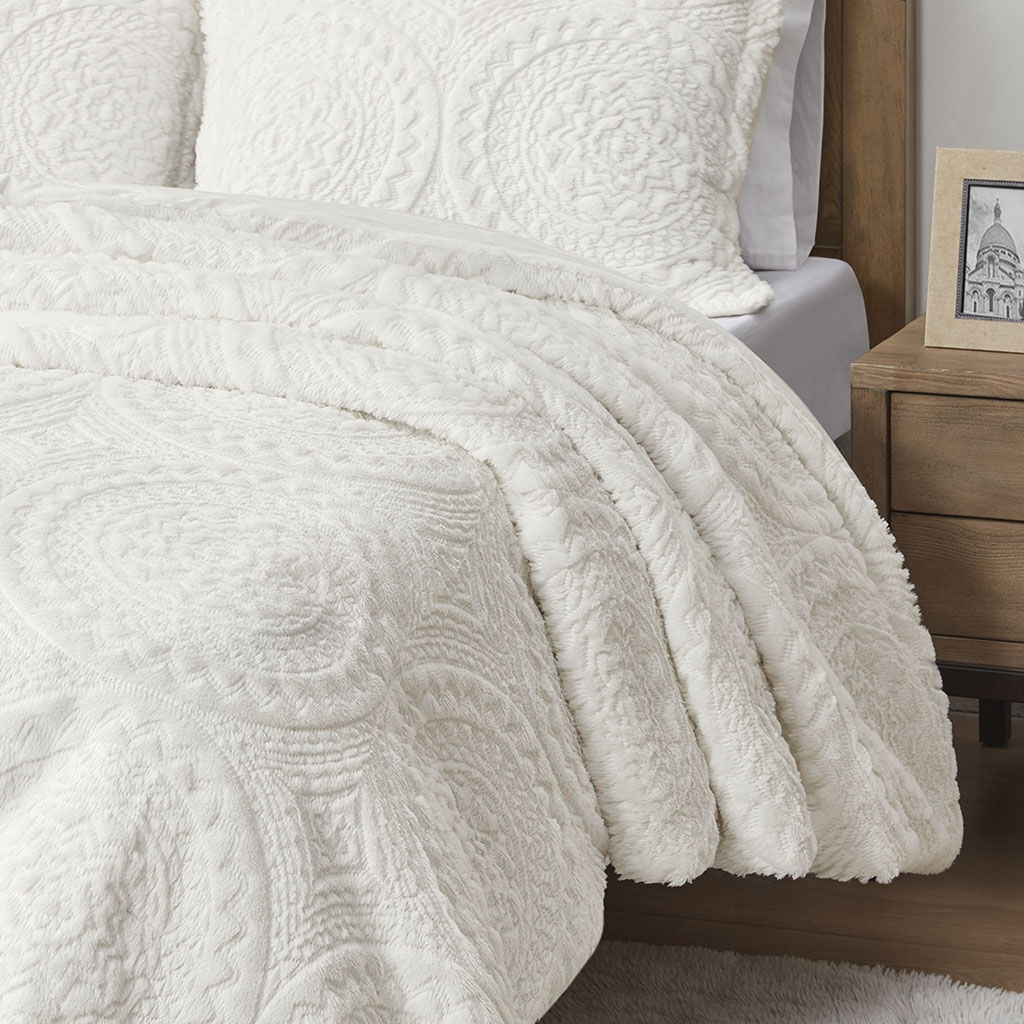Arya - King Embroidered Medallion Ultra Comforter Mini Set - Ivory