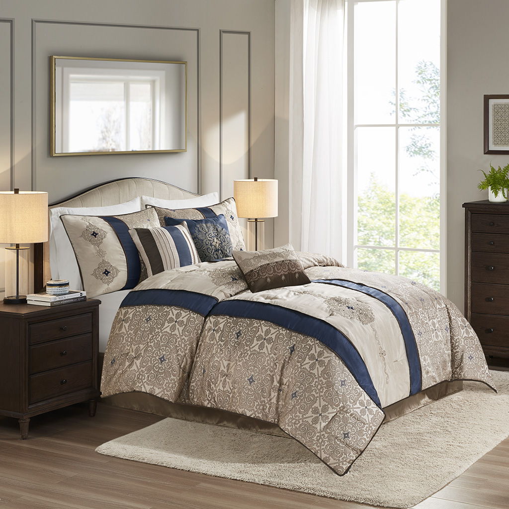 Donovan - California King 7 Piece Comforter Set - Navy