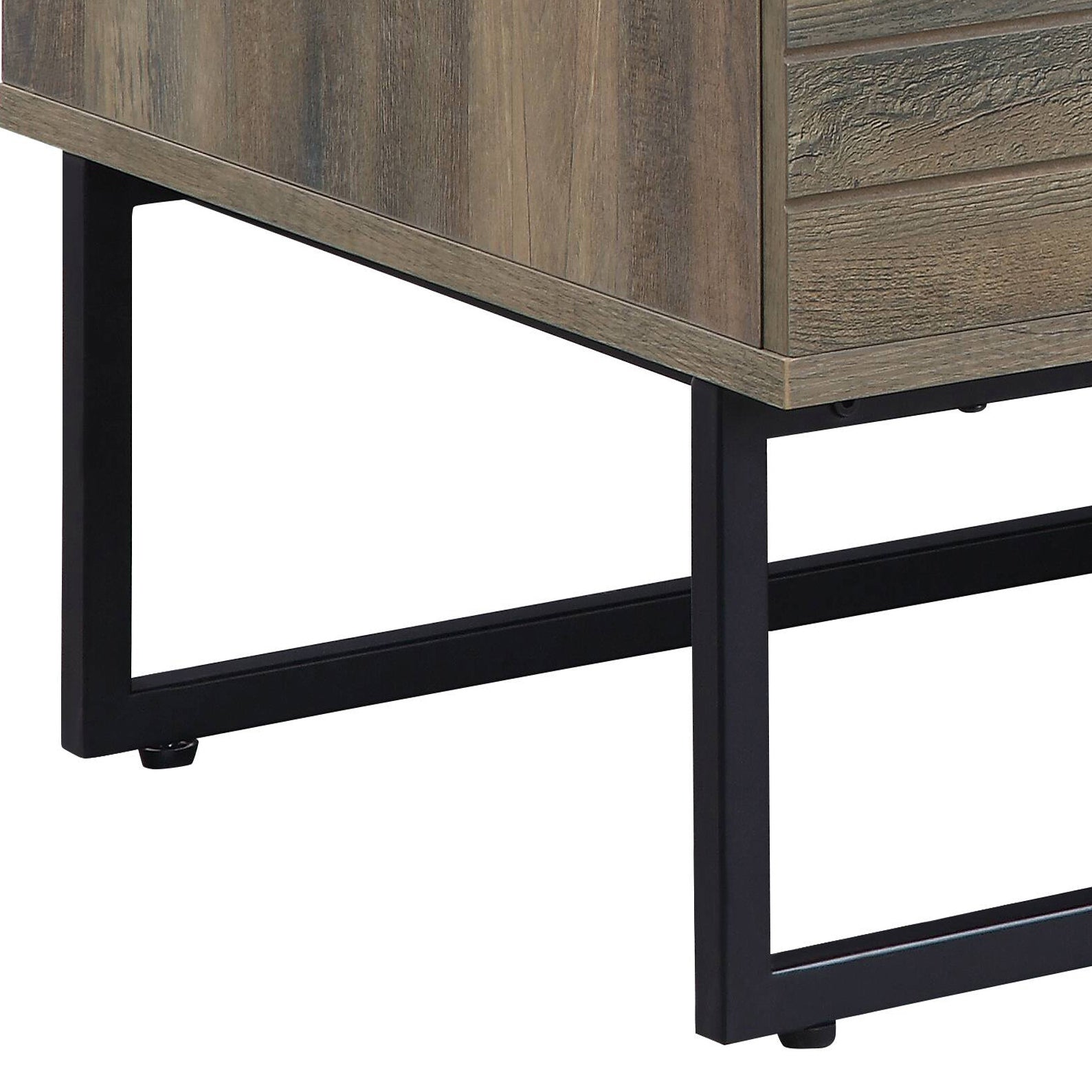 Rustic Oak and Black Coffee Table with Open Storage