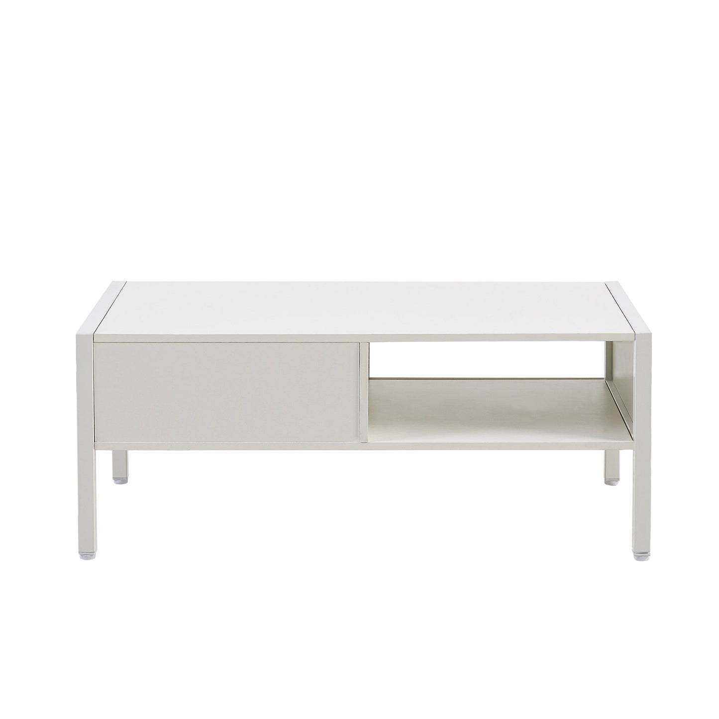 40.16" Rattan Coffee table, sliding door for storage, metal legs, Modern table  for living room , white