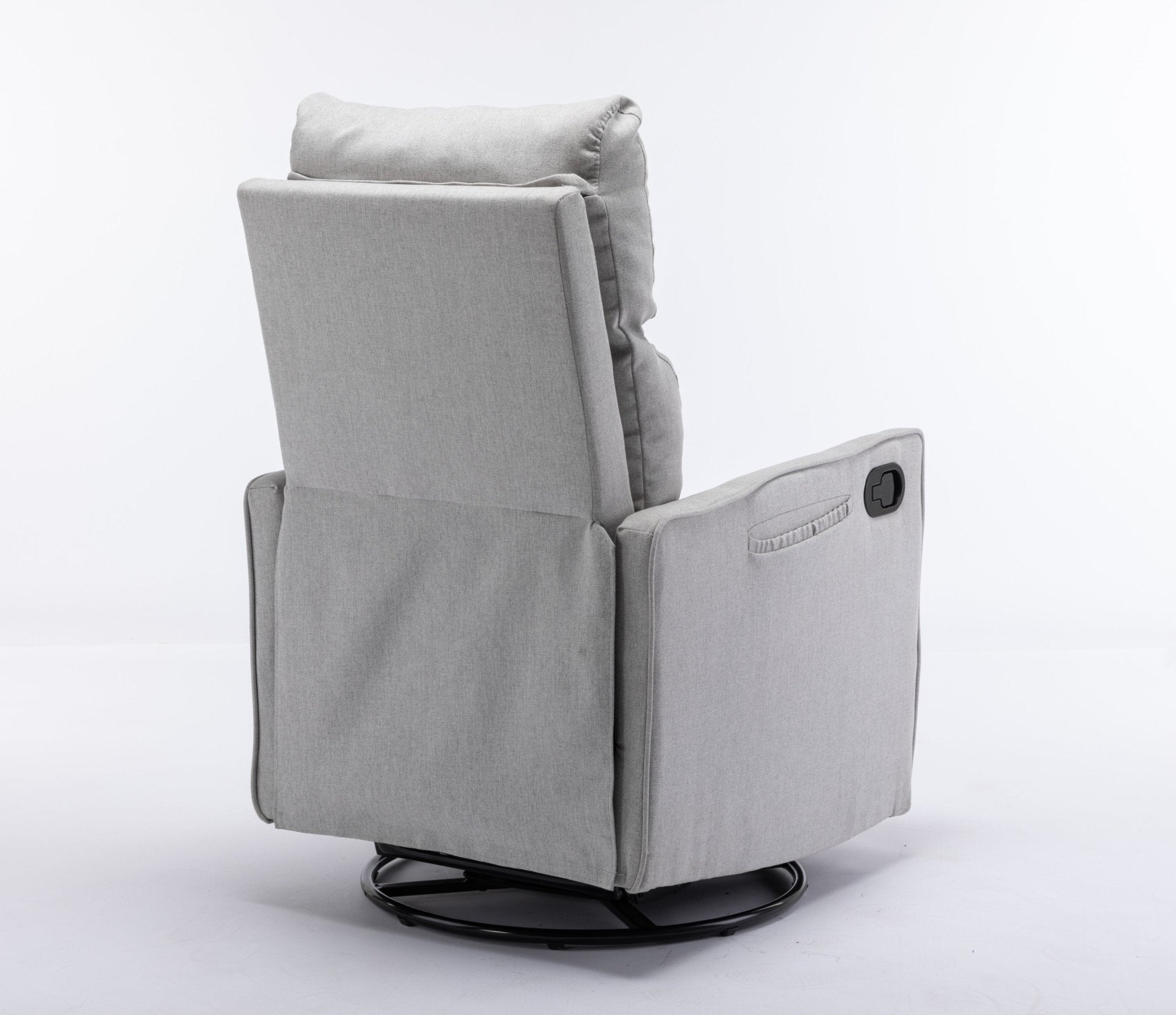 038-Cotton Linen Fabric Swivel Rocking Chair Glider Rocker Recliner Nursery Chair With Adjustable Back And Footrest For Living Room Indoor,Light Gray