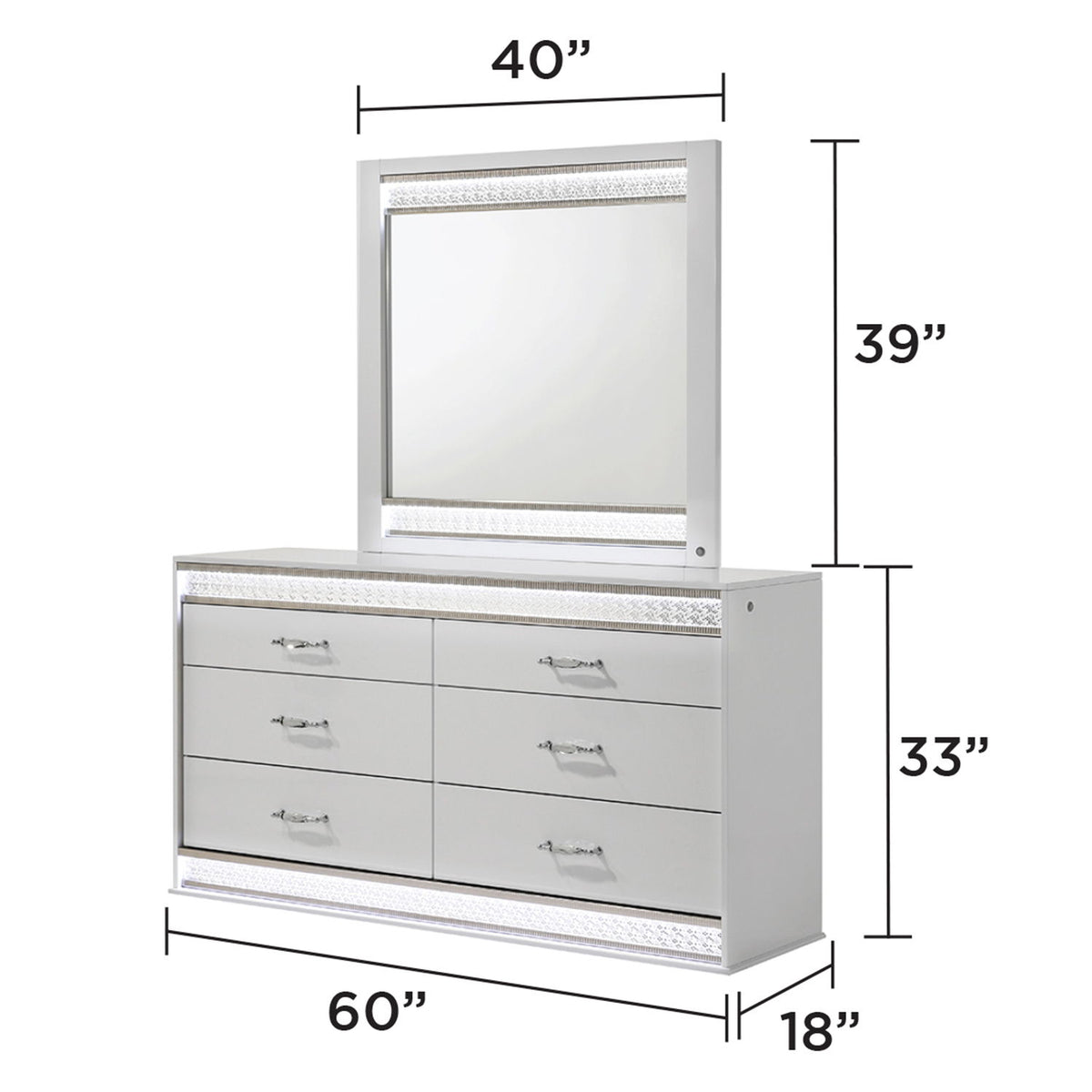 Glam - Mirror & LED Lighting (Includes Mirror Only) - White