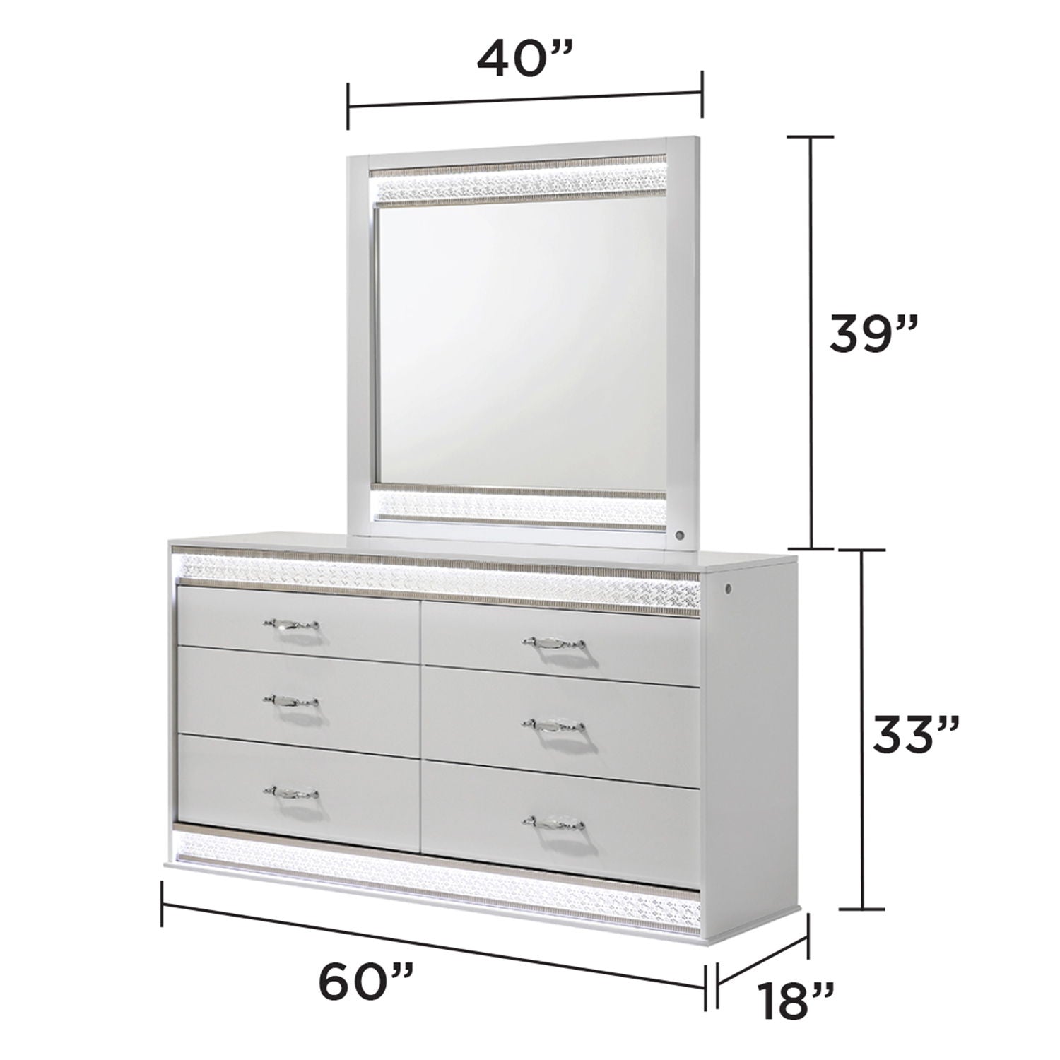 Glam - Mirror With LED Lighting (Includes Mirror Only) - White