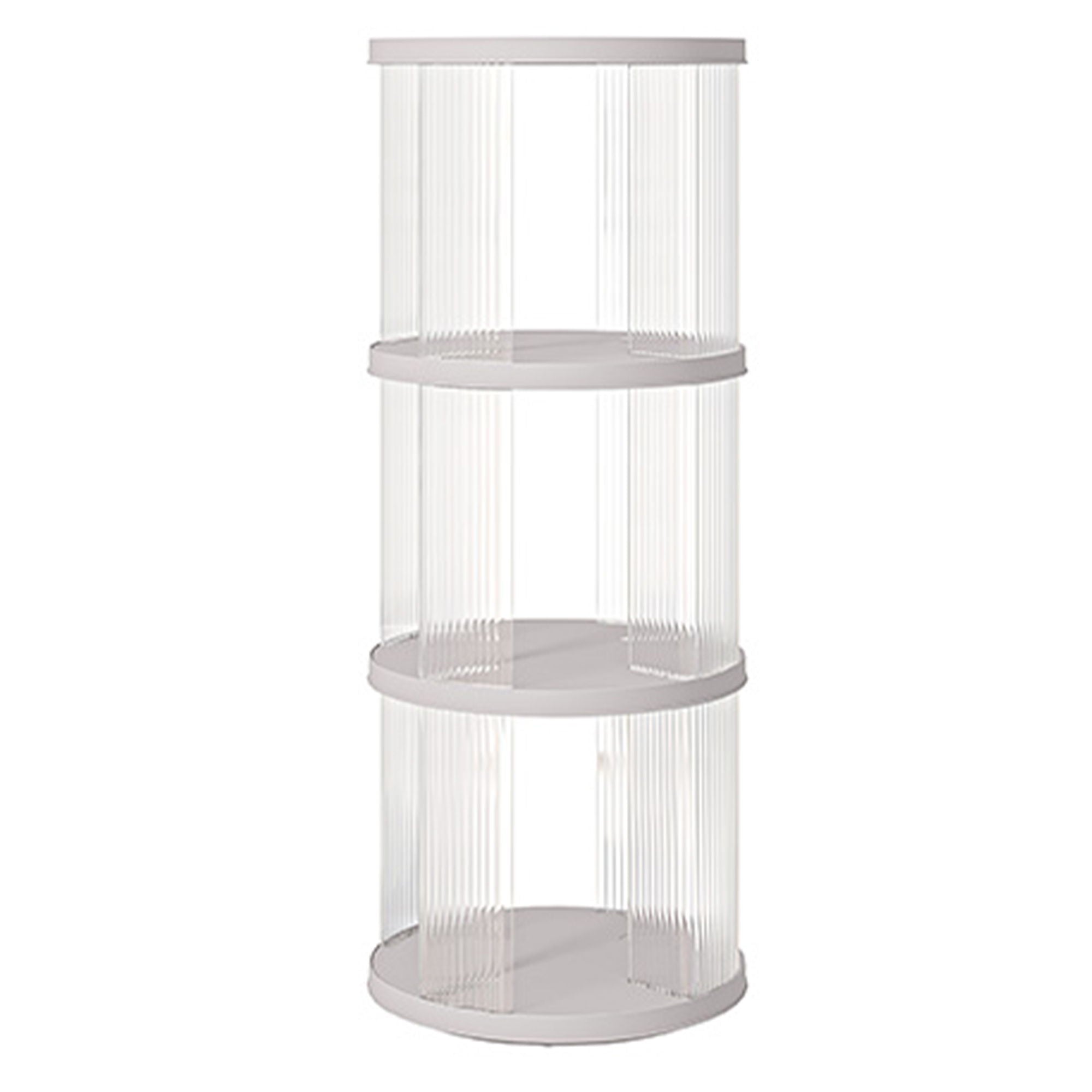 360° Rotating Bookshelf, Small Corner Bookcase, 3 Tier Floor Standing Organizer, Round - Cream White