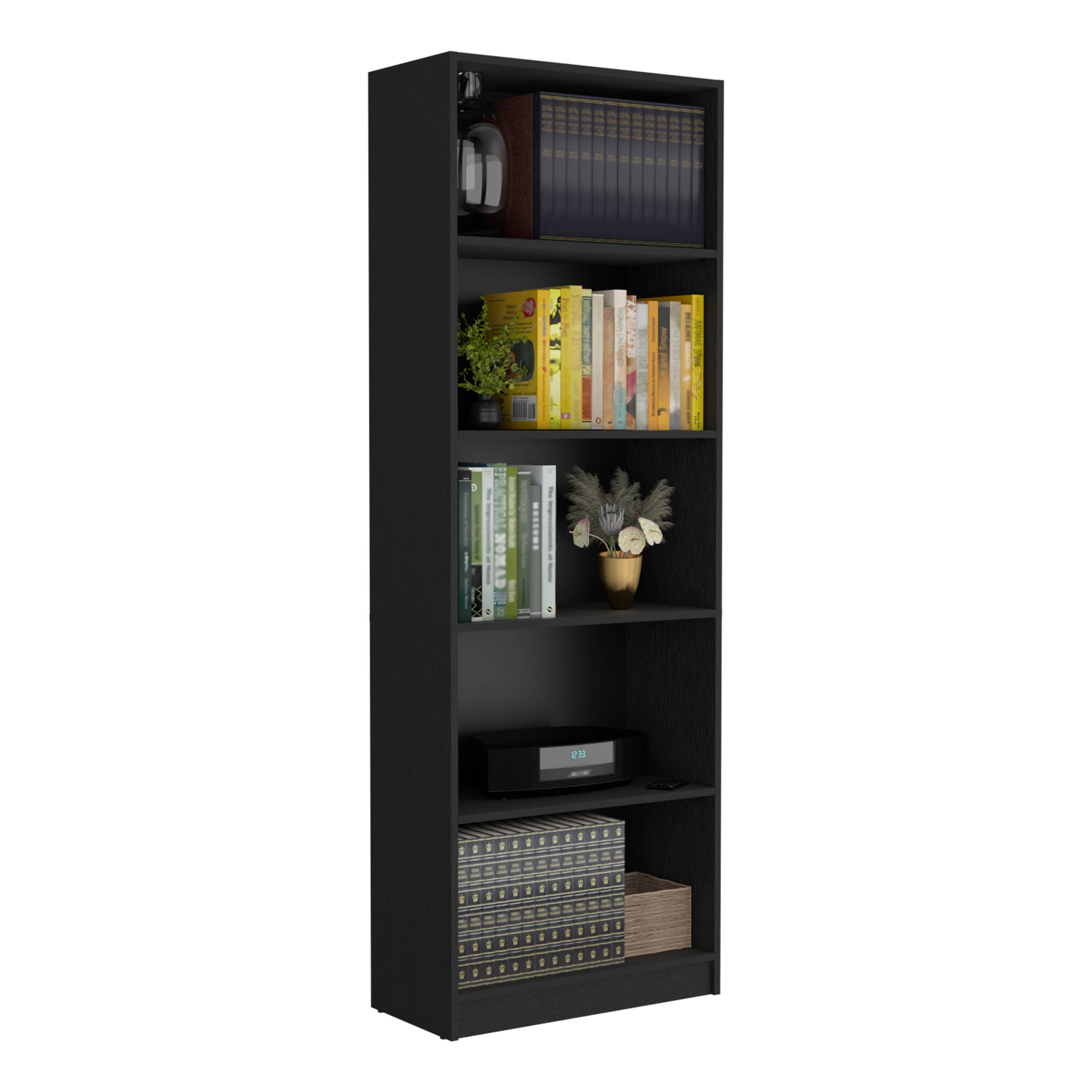 DEPOT E-SHOP Vinton 4-Tier Bookcase with Modern Storage for Books and Decor, Black