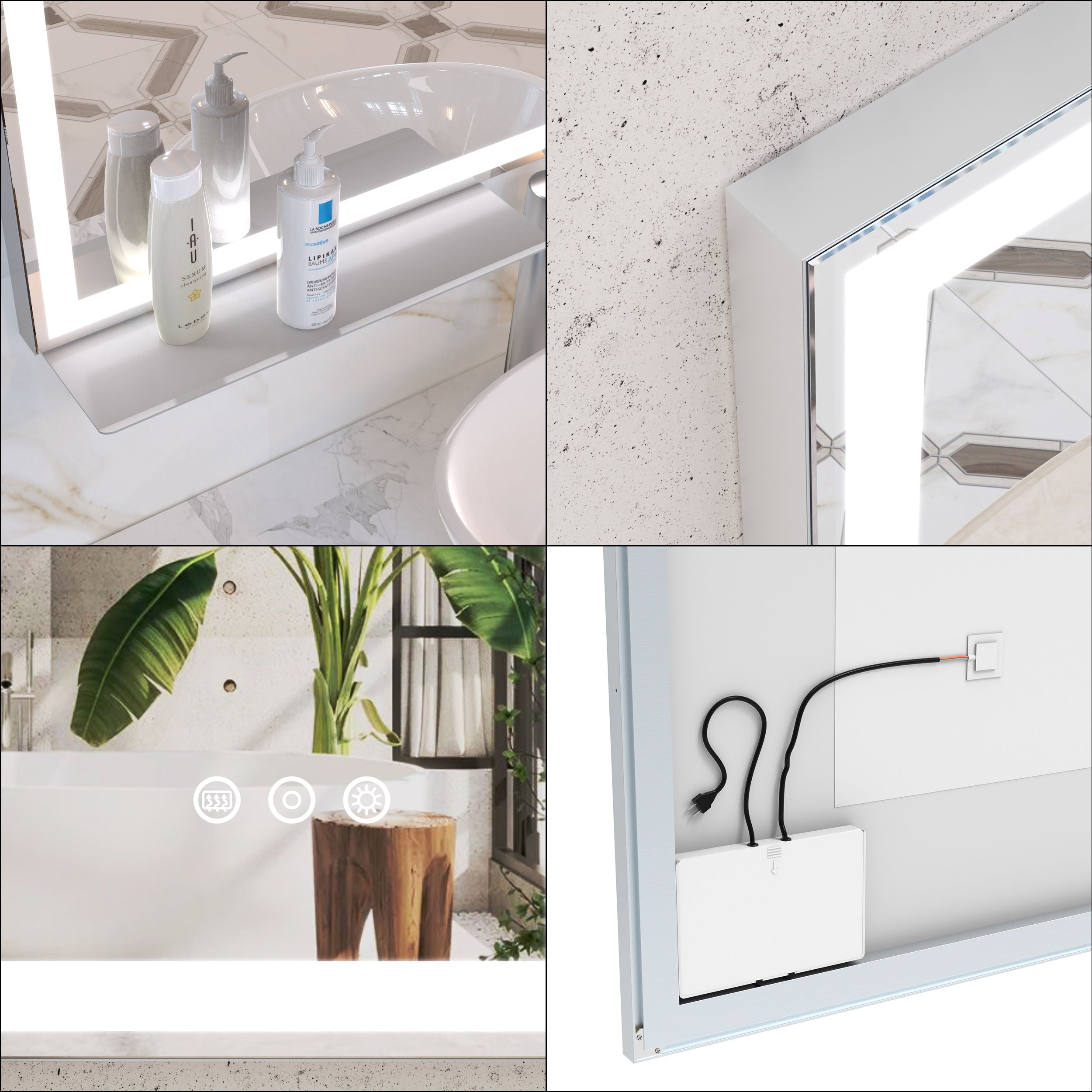 LED Bathroom Vanity Mirror Wall Mounted Adjustable White / Warm / Natural Lights Anti-Fog Touch Switch With Memory Modern Smart Large Bathroom Mirrors