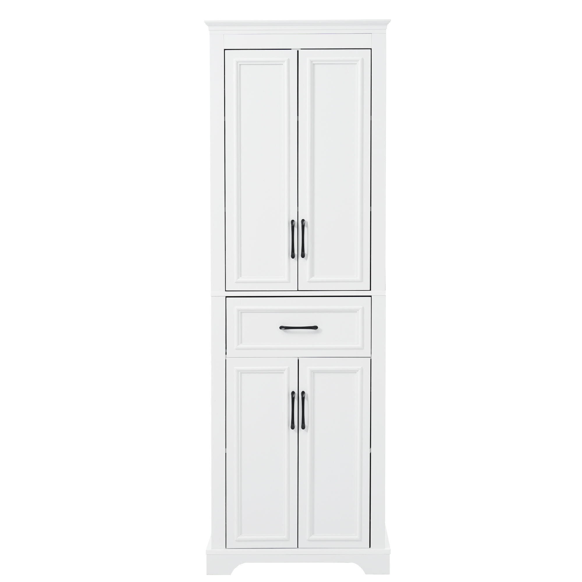 Freestanding Bathroom Vanity, Elegant Design With 4 Doors & 1 Drawer, Adjustable Shelves, Damping Hinges - White
