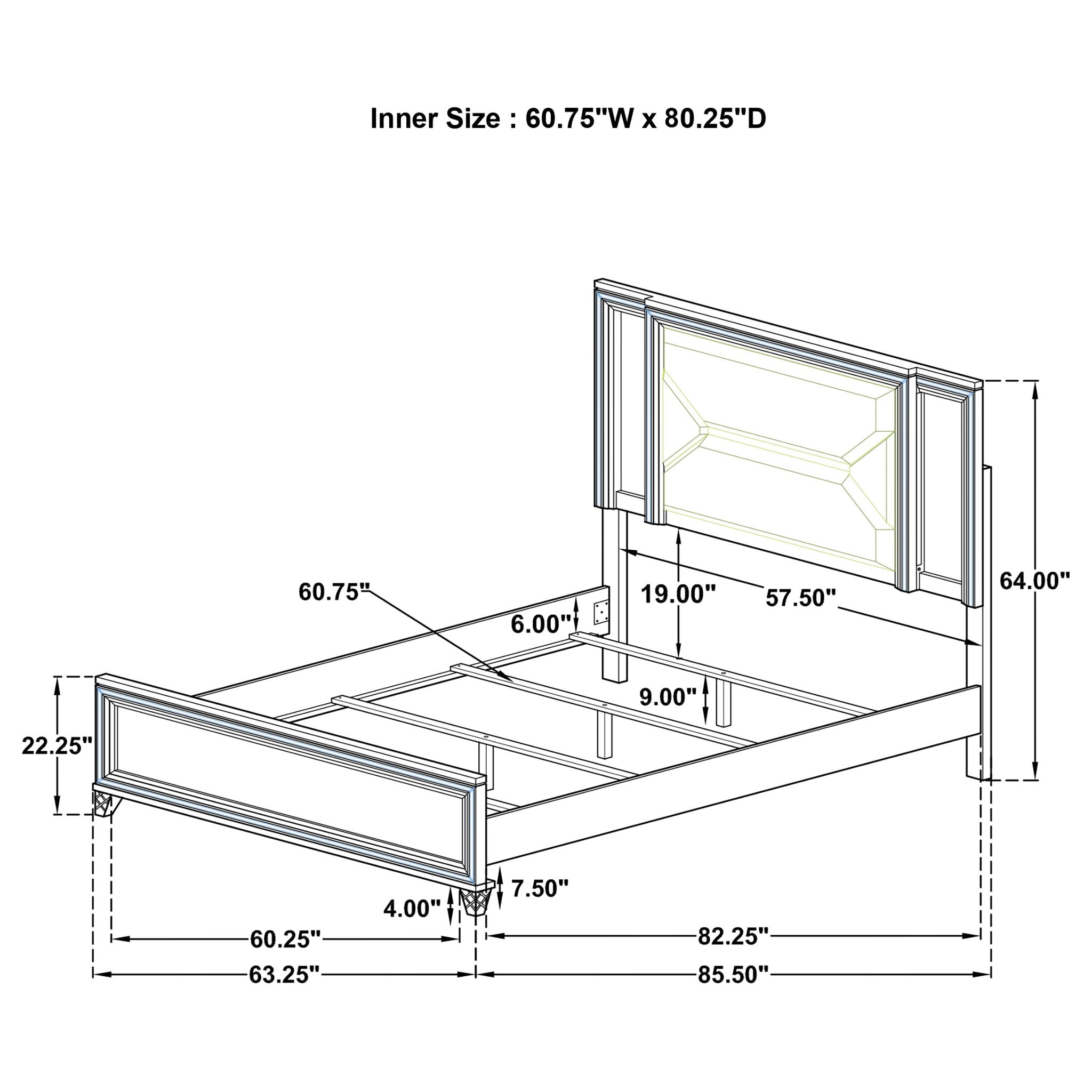 Panel Bed With LED Headboard