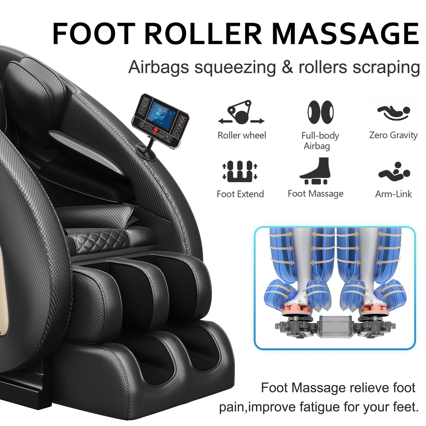 Massage Chair Blue-Tooth Connection and Speaker, Easy to Use at Home and in The Office and Recliner with Zero Gravity with Full Body Air Pressure, 001, 50D x 26W x 40H in, Black3