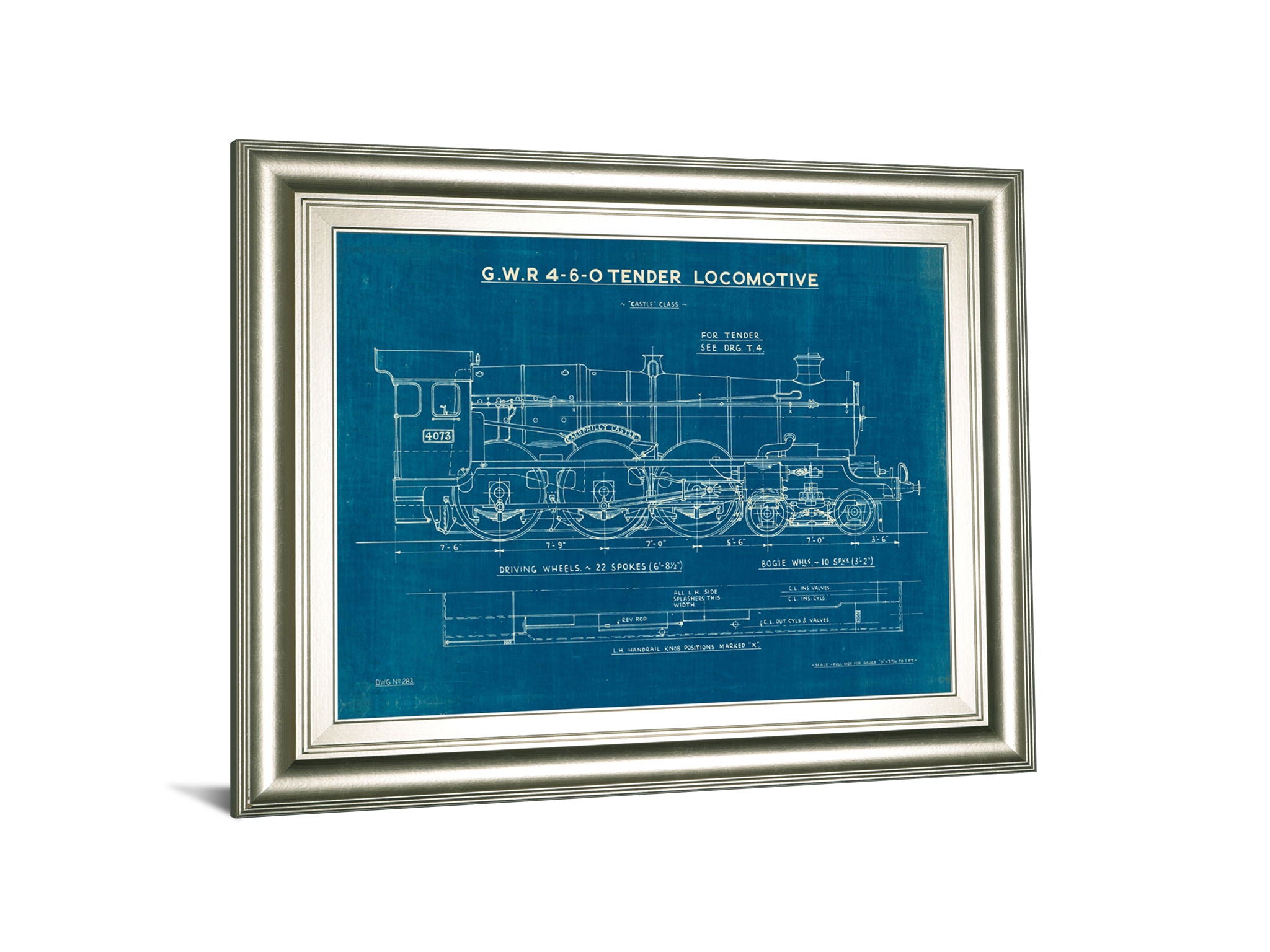 Locomotive Blueprint I By Wild Apple Portfolio - Framed Print Wall Art - Blue