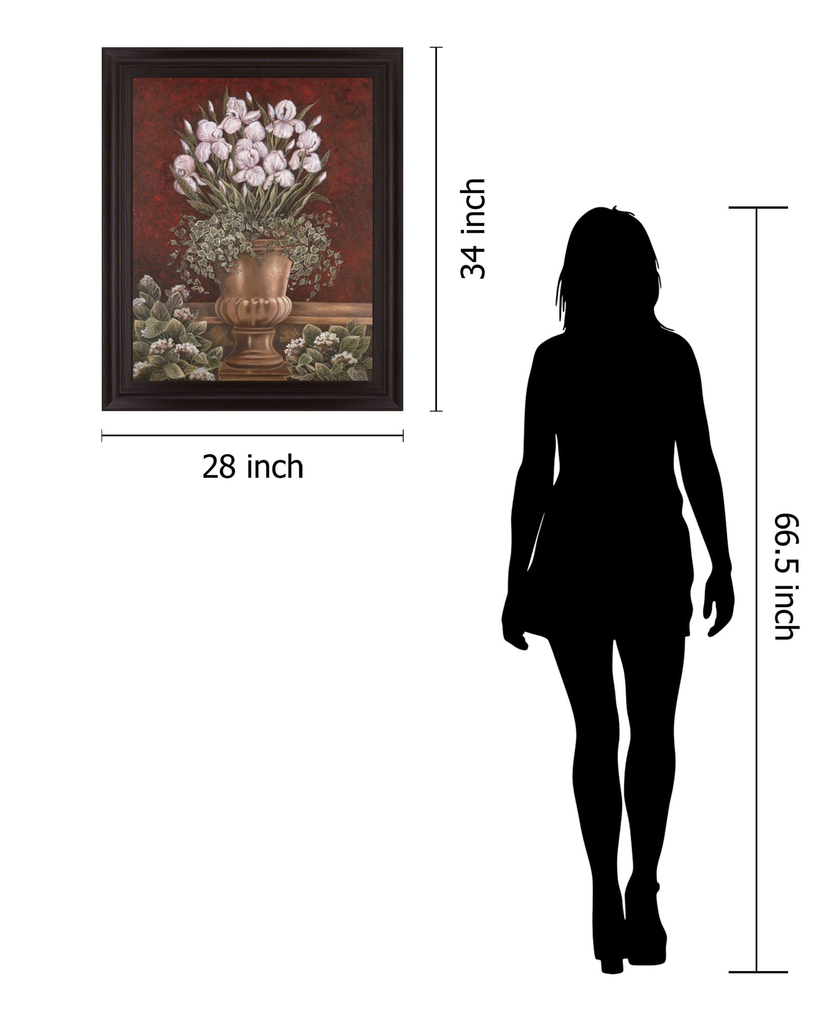 Crimson Iris Bouquet - 28" x 34" Framed Wall Art - Dark Red