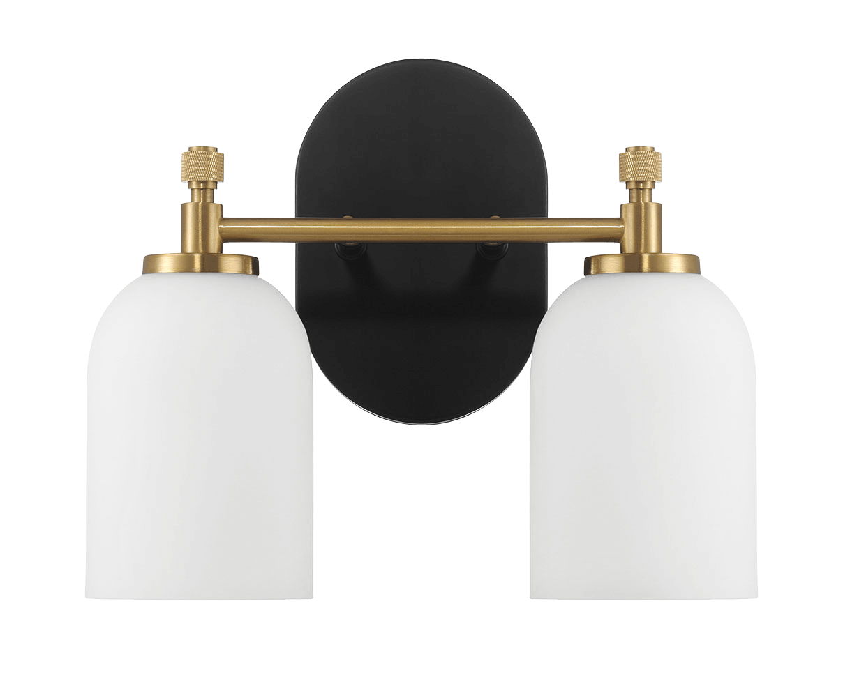 Vortex - 2 Lights Vanity In Traditional Style For Over Bathroom Mirror Wall Sconce - Black / Gold / White