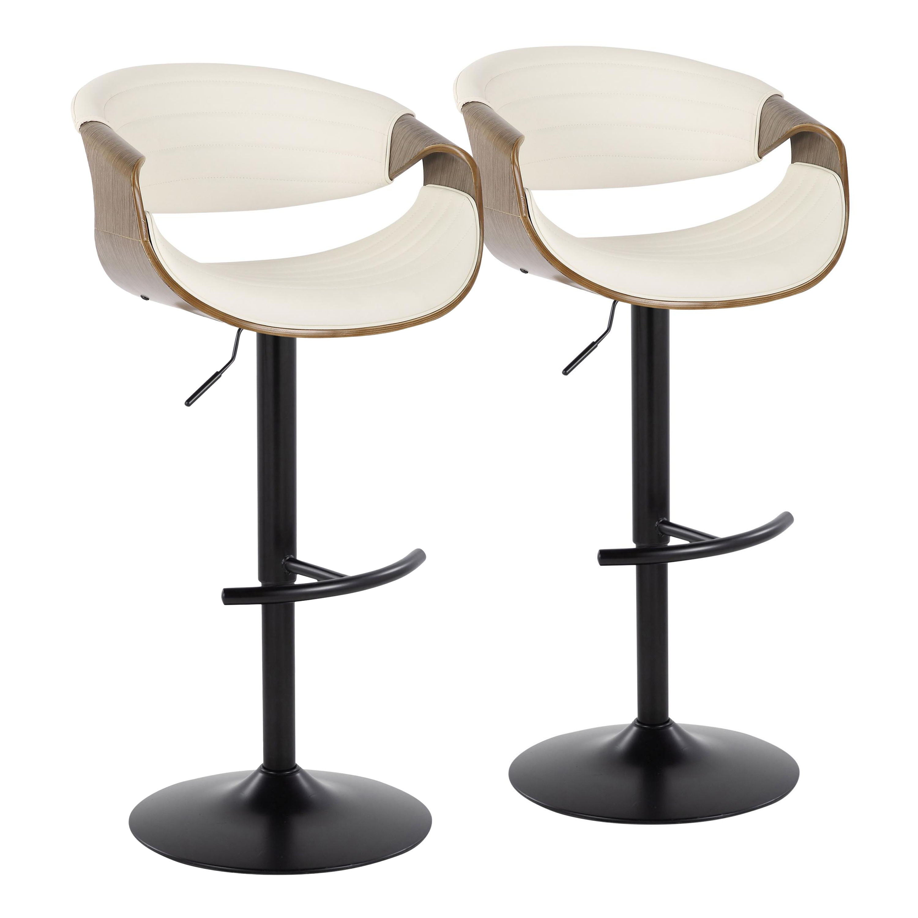 Symphony - Mid Century Modern Adjustable Barstool With Swivel With Rounded T Footrest (Set of 2)