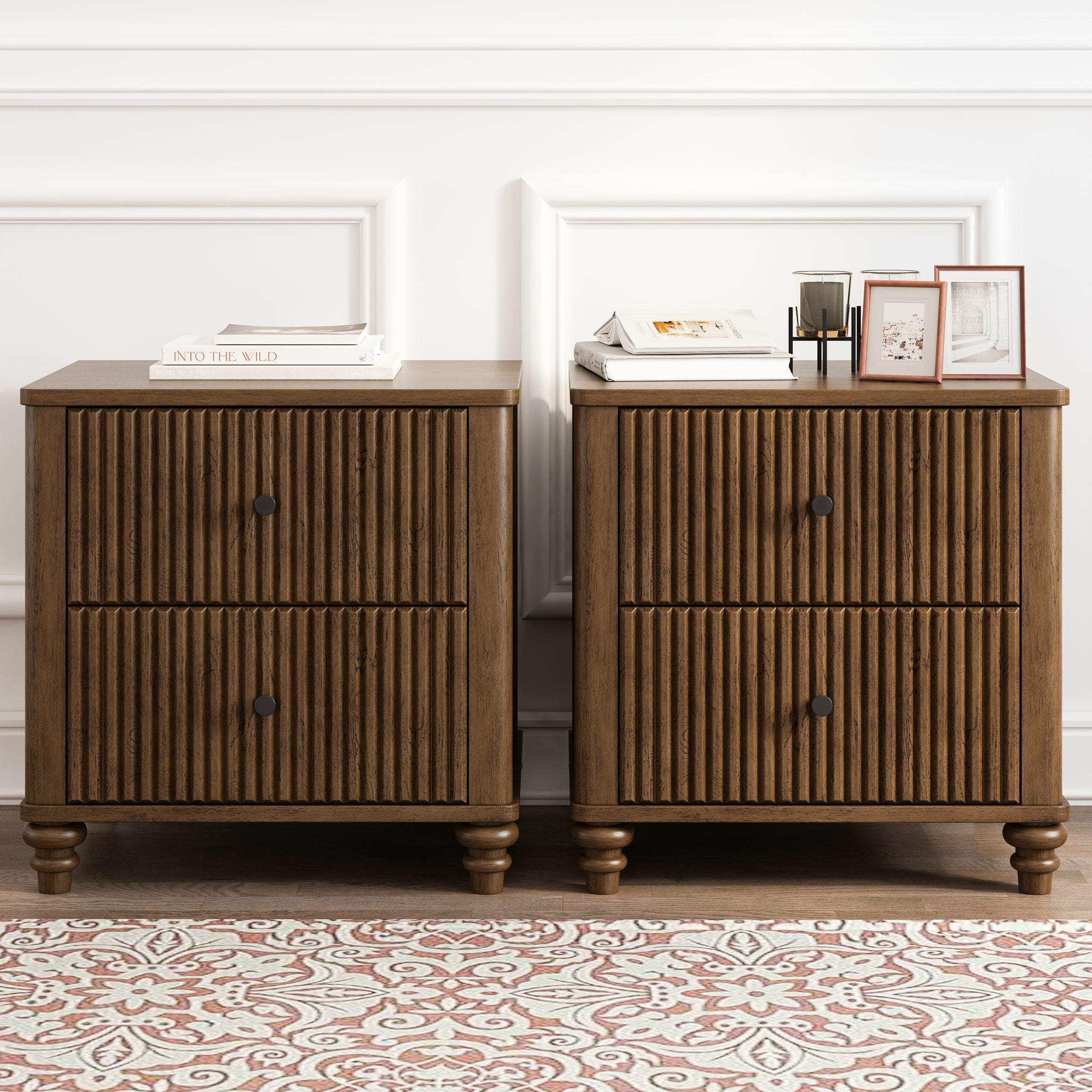 Modern Fluted Nightstand With 3 Drawers