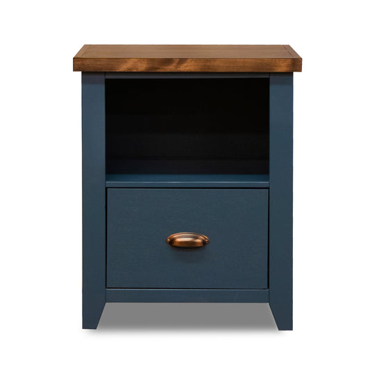 Bridgevine Home Nantucket 22 inch 1-drawer file, No Assembly Required, Blue Denim and Whiskey Finish