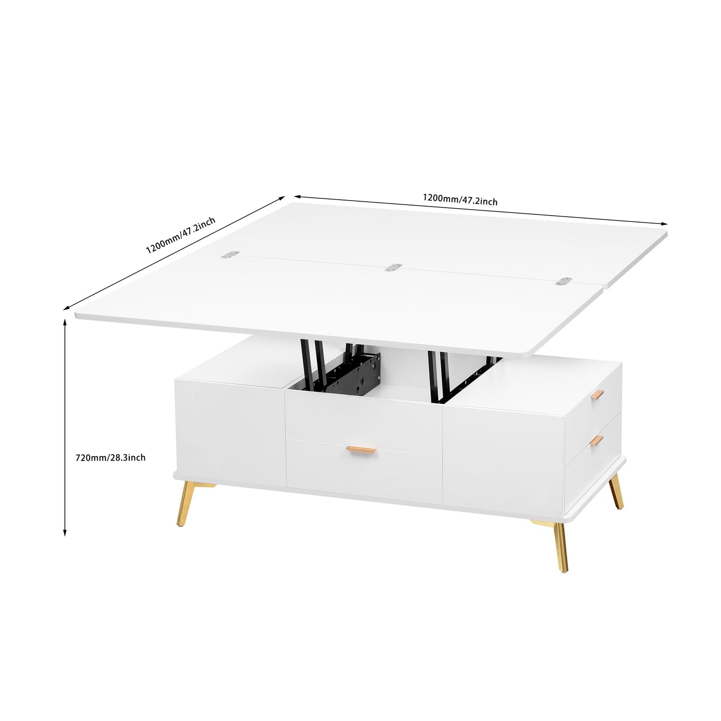 Modern Lift Top Coffee Table Multi Functional Table with Drawers in  White