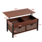 Metal coffee table,desk,with a lifting table,and hidden storage space.There were two removable wicker baskets that could be placed in any space such as the living room,color:brownwith solid wood grain