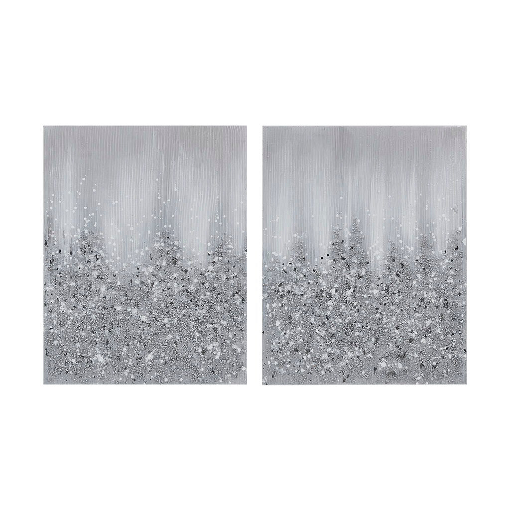 Glimmer - Hand Brush Heavy Textured Glitz Embellished Canvas (Set of 2) - Silver