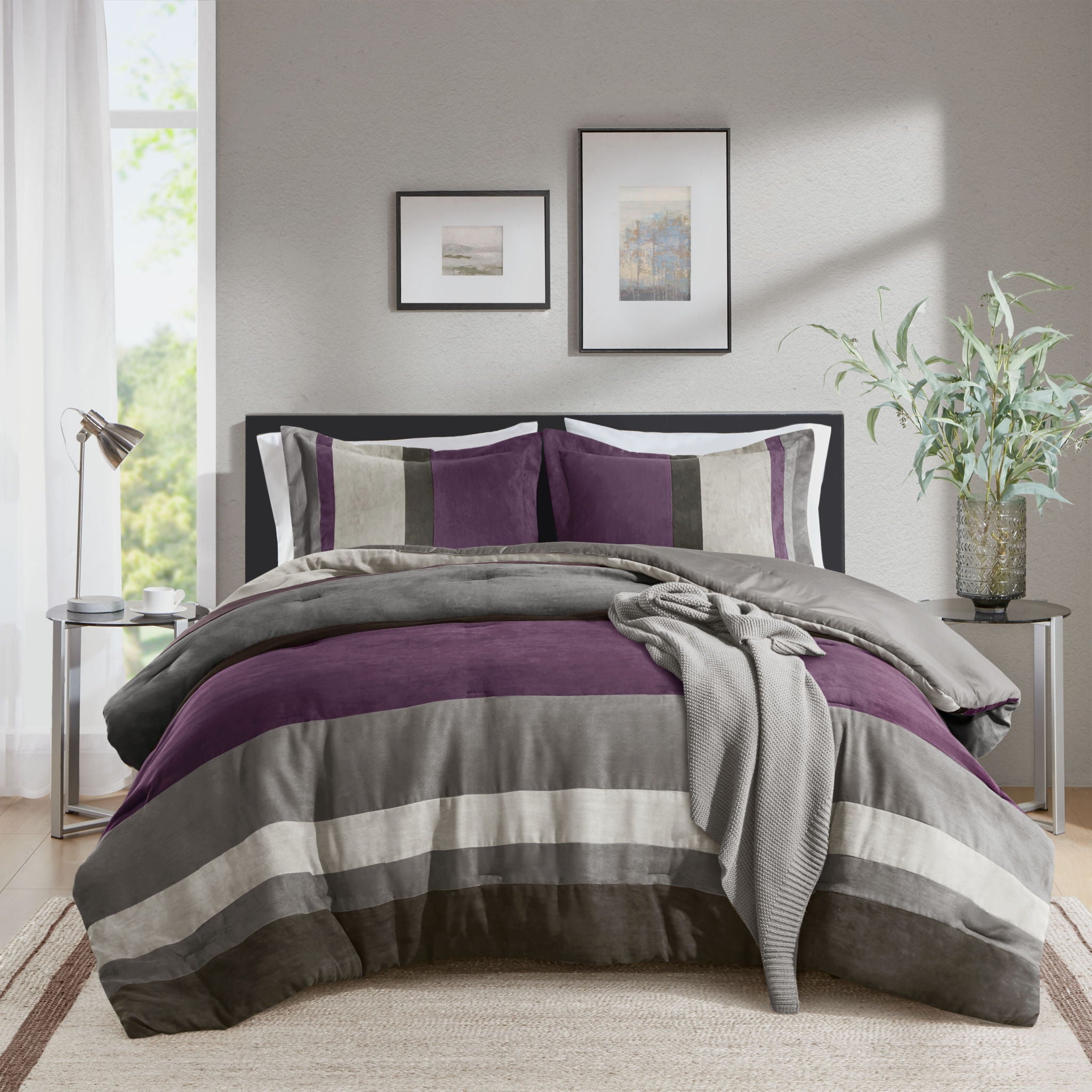 Boulder Stripe - King/California King Pieced Comforter Set - Purple