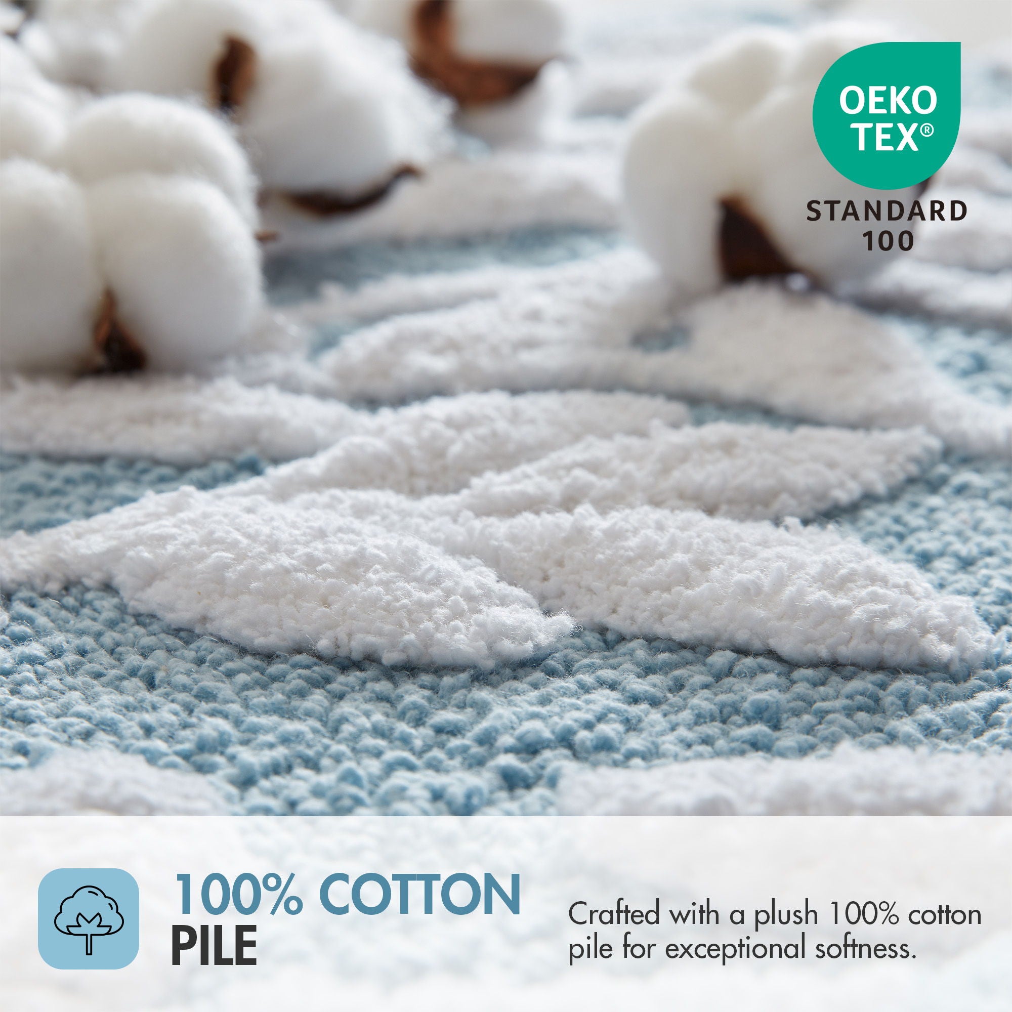Serene - 34" x 21" Cotton Tufted Bath Rug - Blue
