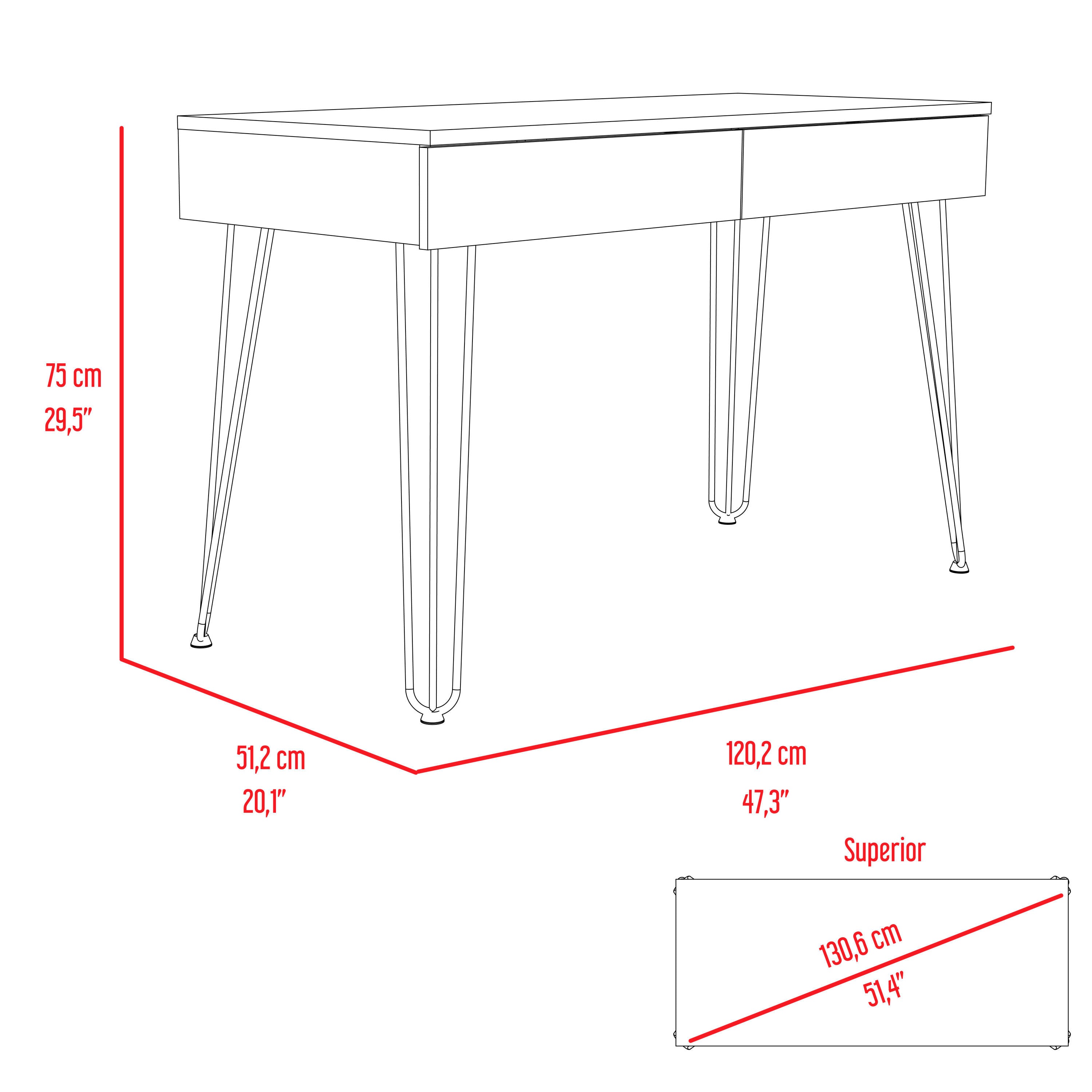 Mumbai Writing Desk, Four Legs, Two Drawers -Smokey Oak