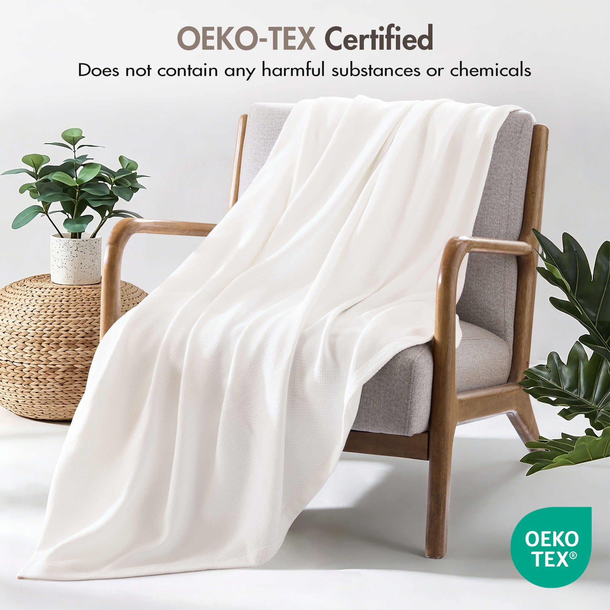 Egyptian Cotton - King 100% Certified Egyptian Cotton Blanket - Micro-Herringbone White