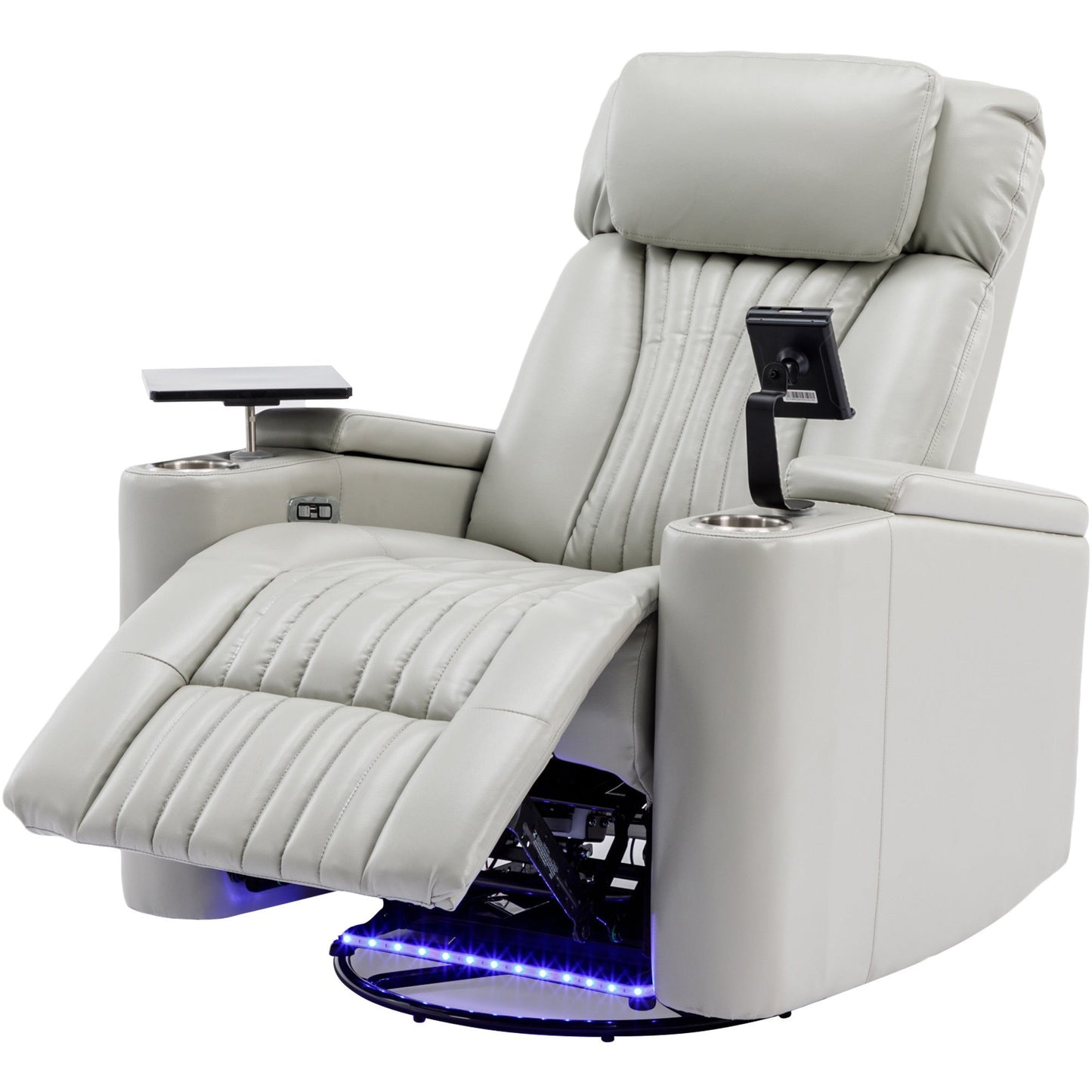 270° Power Swivel Recliner,Home Theater Seating With Hidden Arm Storage and  LED Light Strip,Cup Holder,360° Swivel Tray Table,and Cell Phone Holder,Soft Living Room Chair,Grey