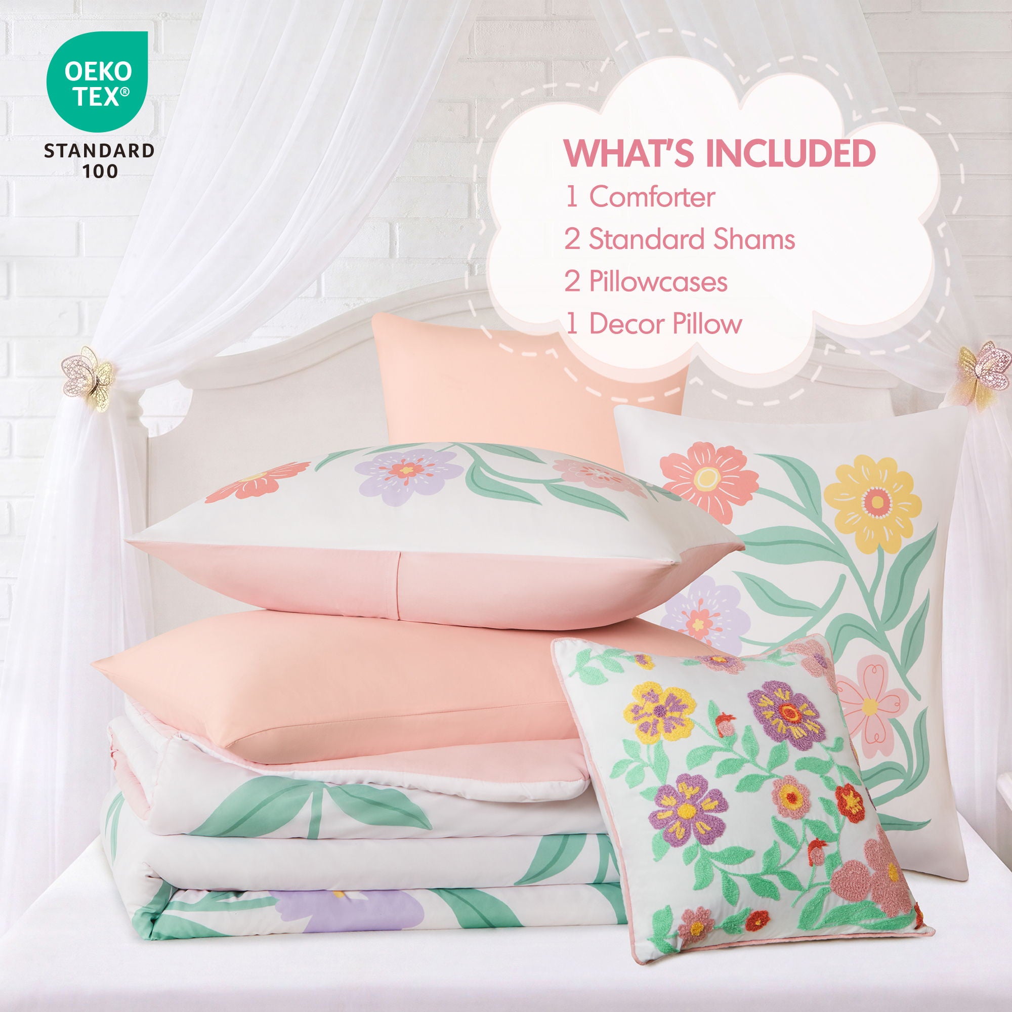 Floral - Queen Comforter Set - Pink