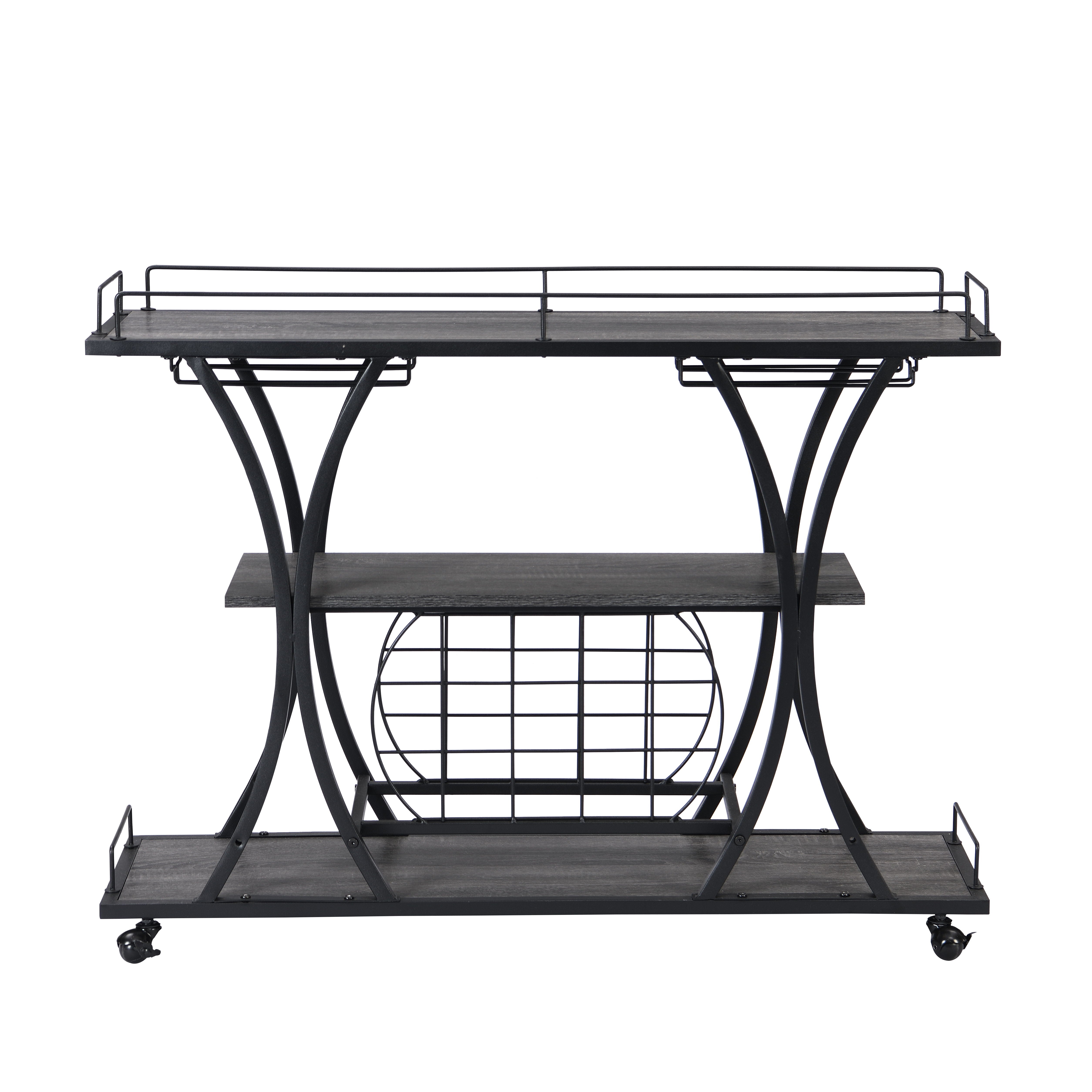 Industrial Bar Cart Kitchen Bar & Serving Cart For Home With Wheels 3 Tier Storage Shelves - Black / Gray