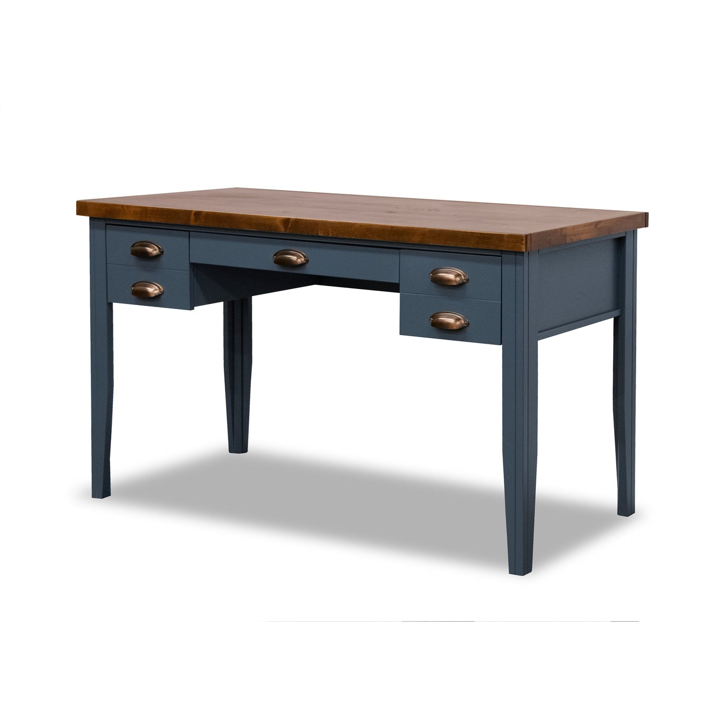 Bridgevine Home Nantucket 53 inch Writing Desk, No Assembly Required, Blue Denim and Whiskey Finish