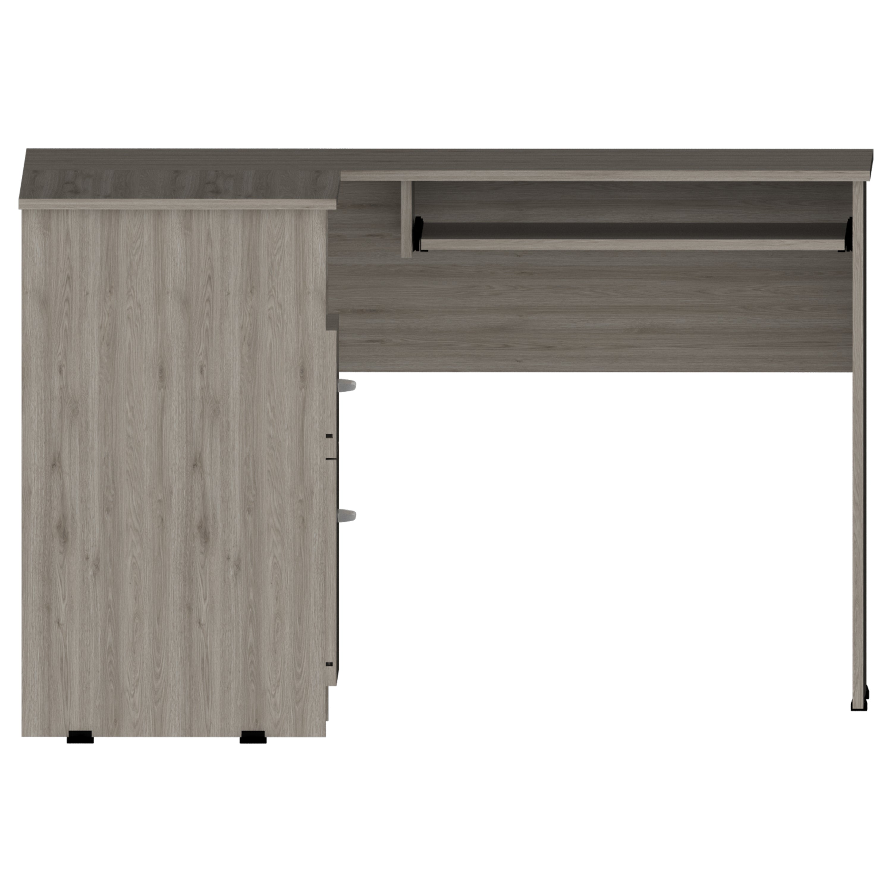 Mix L-Shaped Desk, Keyboard Tray, Two Drawers, Single Open Shelf -Light Gray