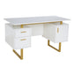 Techni Mobili White and Gold Desk for Office with Drawers & Storage, 51.25 in. W